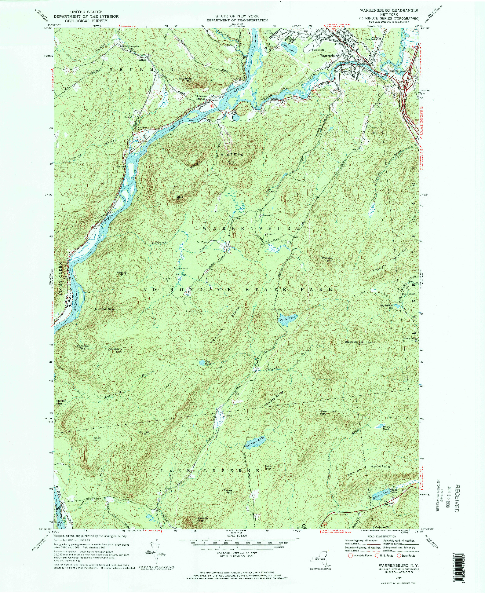 USGS 1:24000-SCALE QUADRANGLE FOR WARRENSBURG, NY 1966
