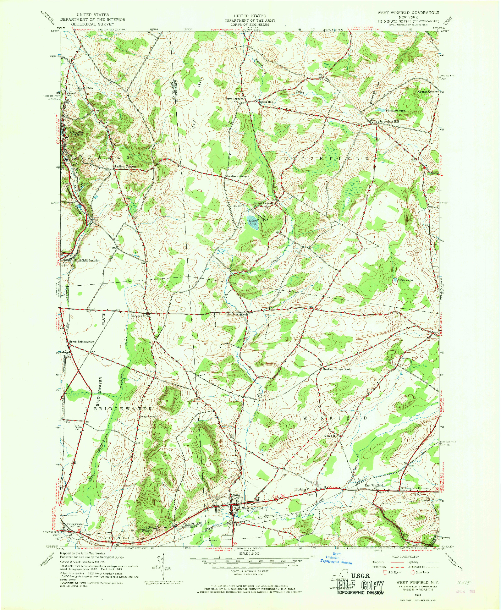 USGS 1:24000-SCALE QUADRANGLE FOR WEST WINFIELD, NY 1943