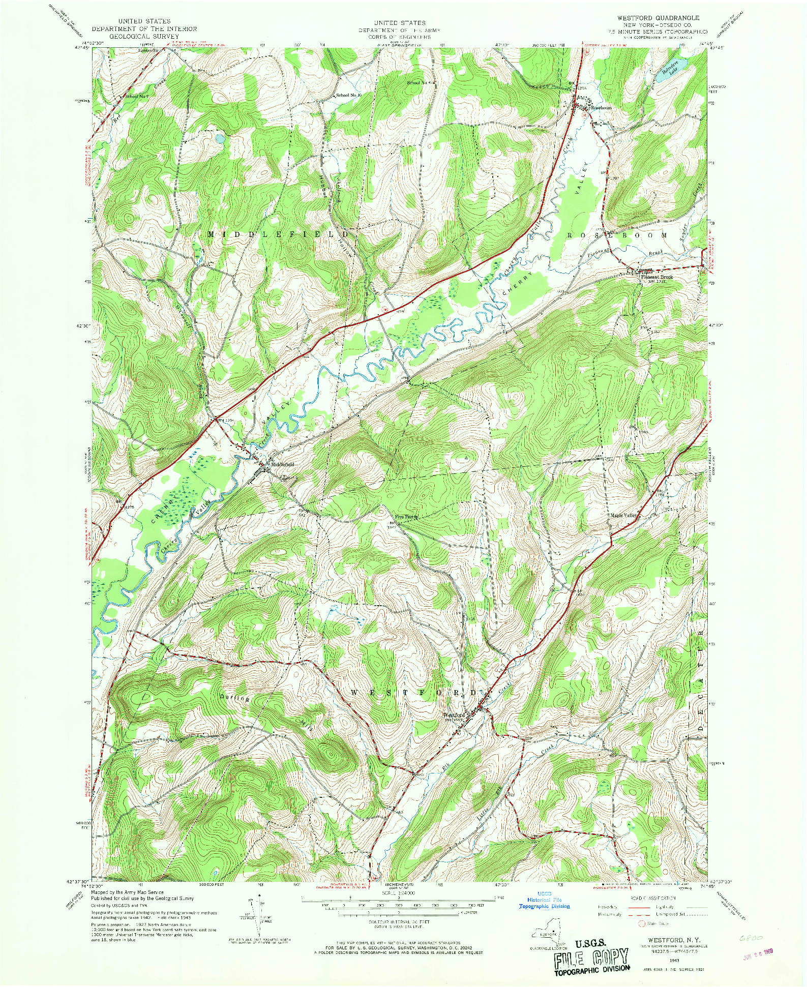 USGS 1:24000-SCALE QUADRANGLE FOR WESTFORD, NY 1943
