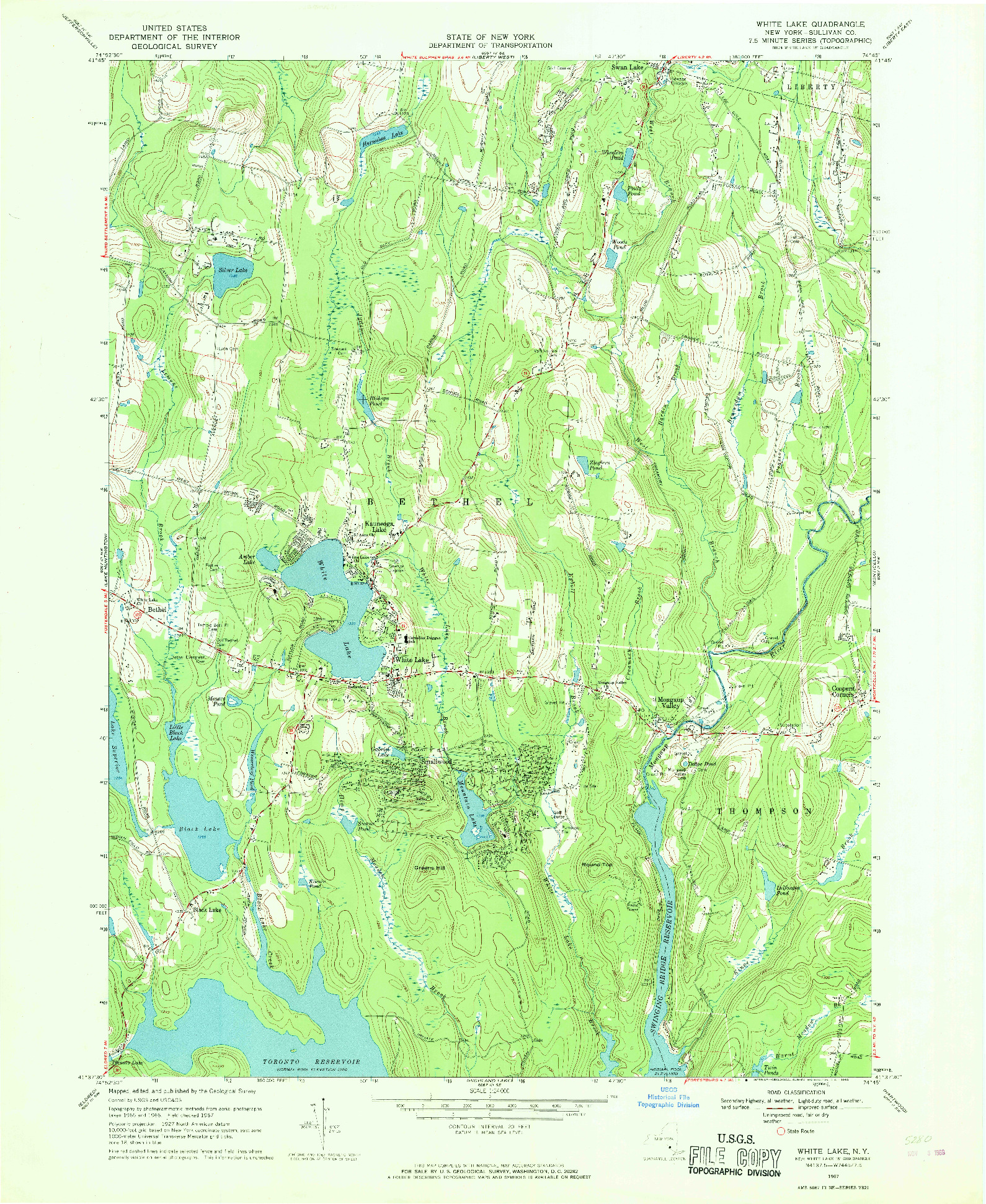 USGS 1:24000-SCALE QUADRANGLE FOR WHITE LAKE, NY 1967
