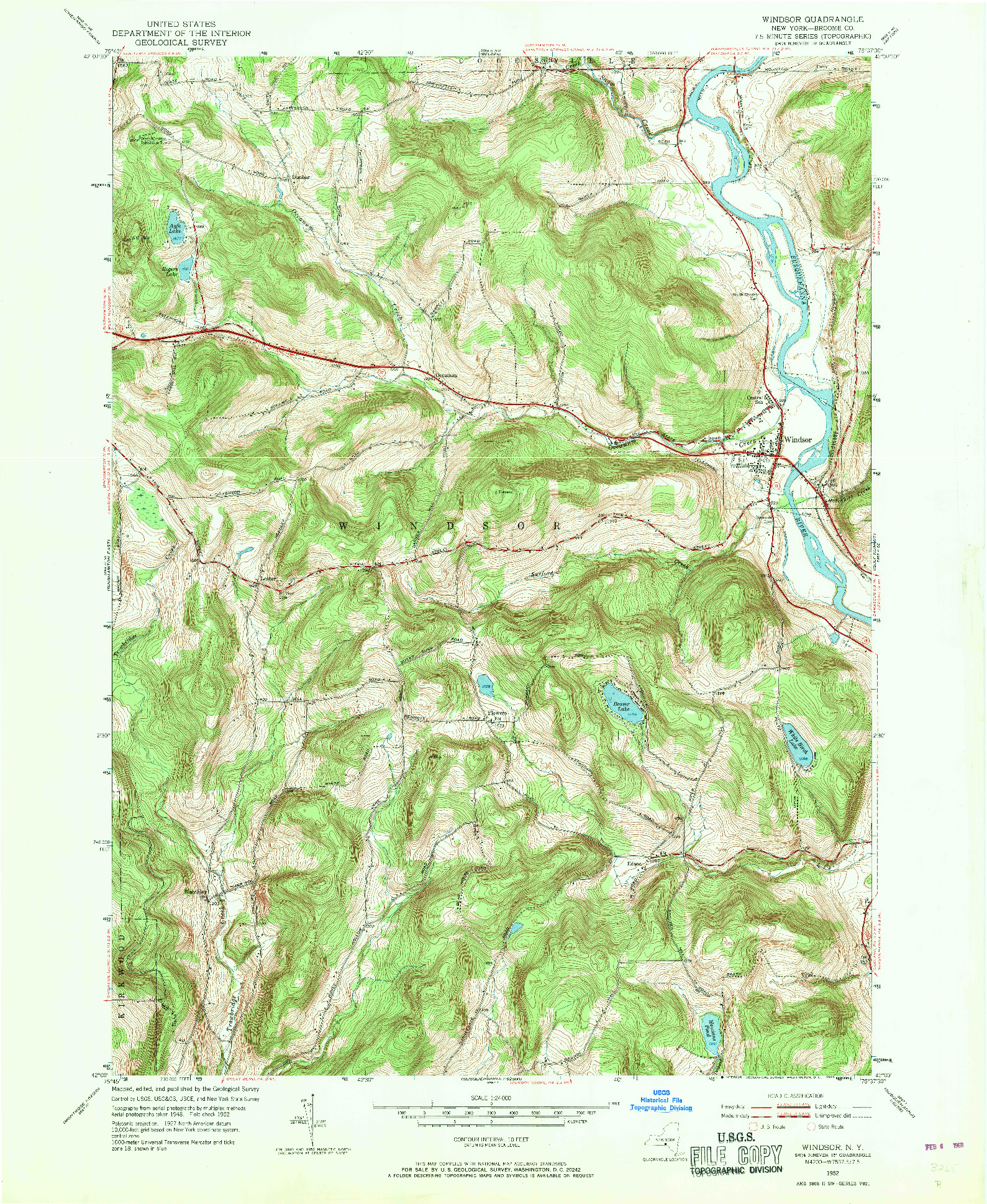 USGS 1:24000-SCALE QUADRANGLE FOR WINDSOR, NY 1952