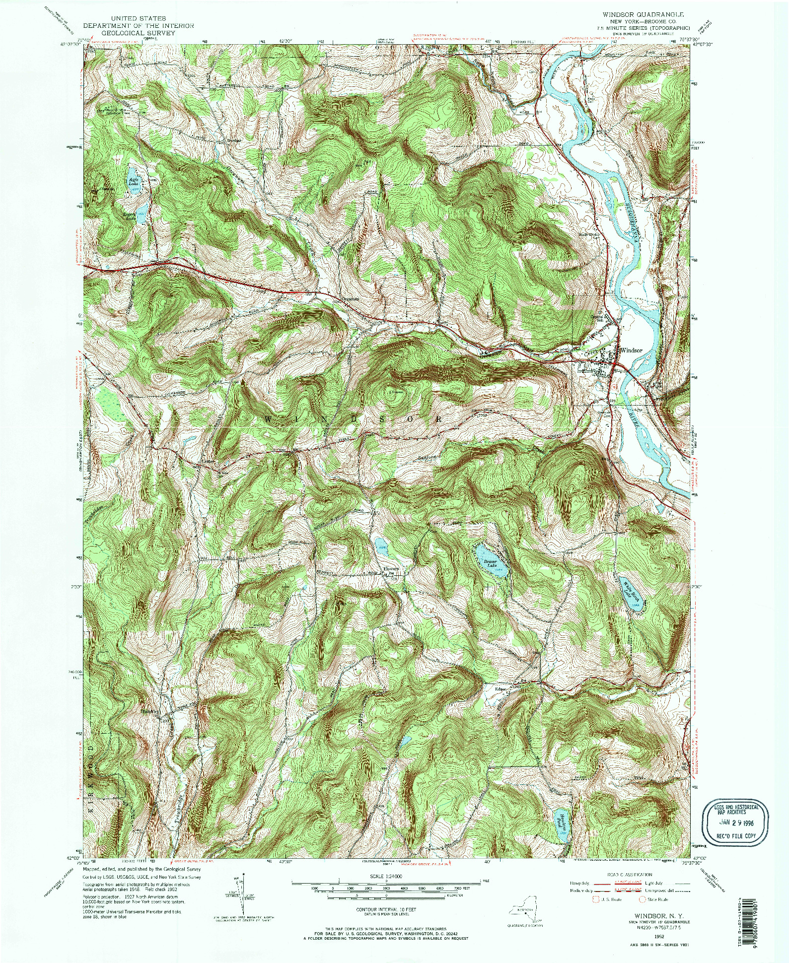 USGS 1:24000-SCALE QUADRANGLE FOR WINDSOR, NY 1952