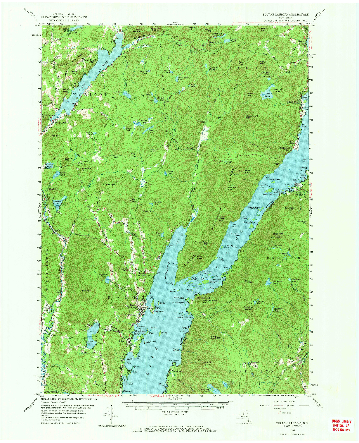 USGS 1:62500-SCALE QUADRANGLE FOR BOLTON LANDING, NY 1958