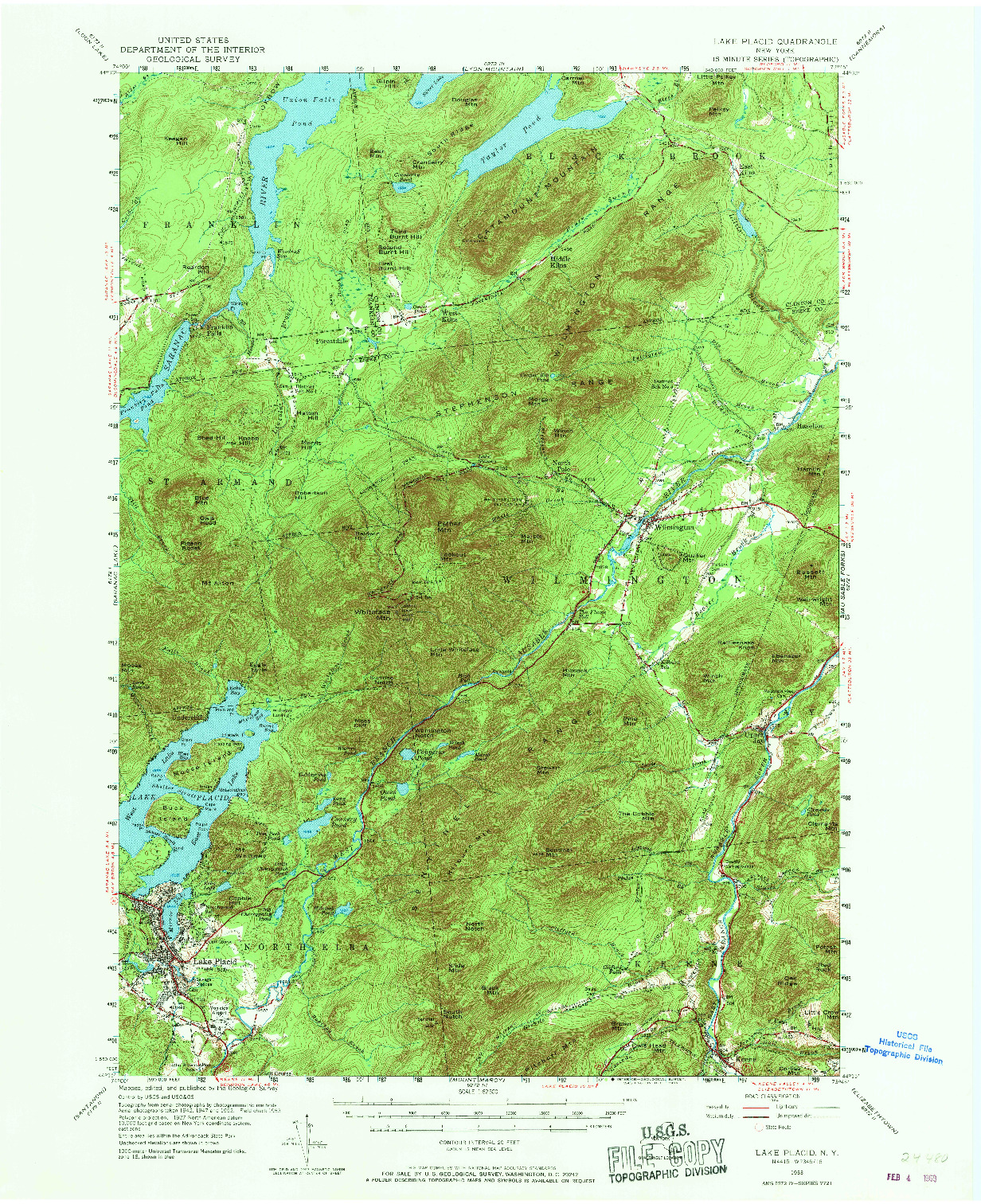 USGS 1:62500-SCALE QUADRANGLE FOR LAKE PLACID, NY 1953