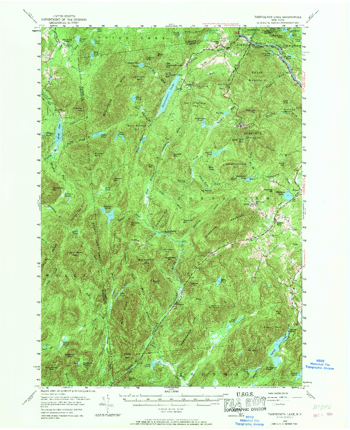 USGS 1:62500-SCALE QUADRANGLE FOR THIRTEENTH LAKE, NY 1954