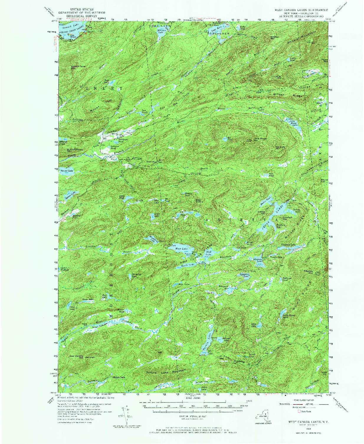 USGS 1:62500-SCALE QUADRANGLE FOR WEST CANADA LAKES, NY 1954