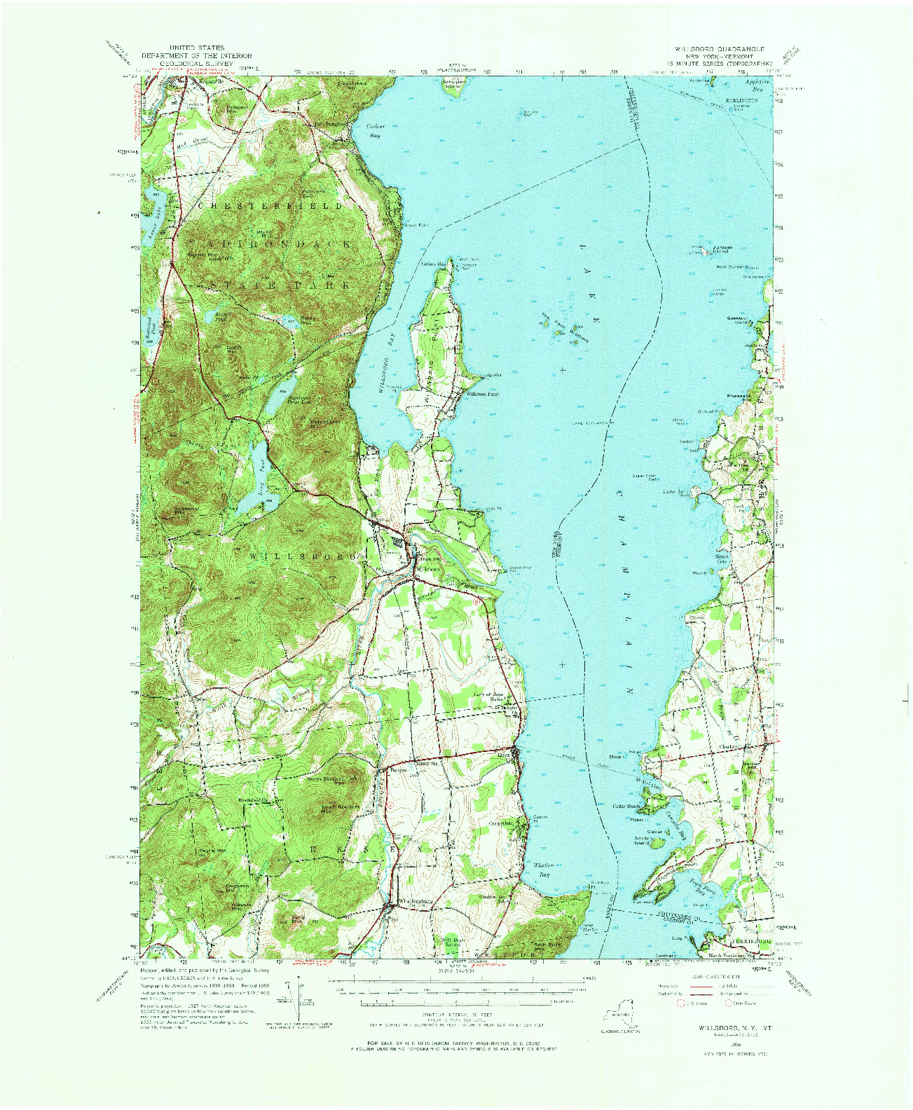 USGS 1:62500-SCALE QUADRANGLE FOR WILLSBORO, NY 1956