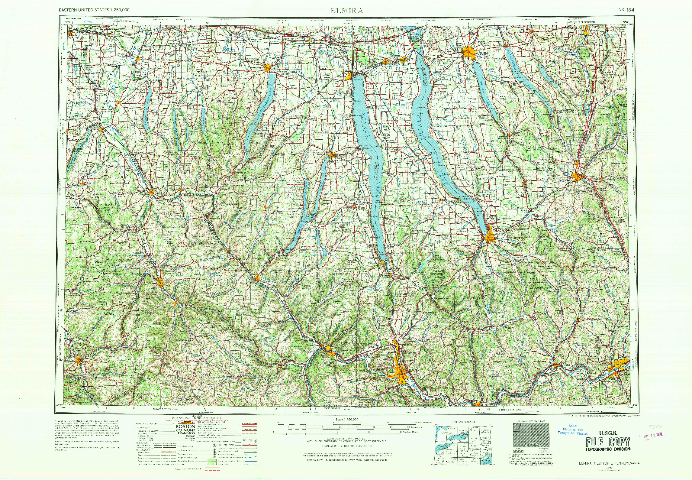 USGS 1:250000-SCALE QUADRANGLE FOR ELMIRA, NY 1962