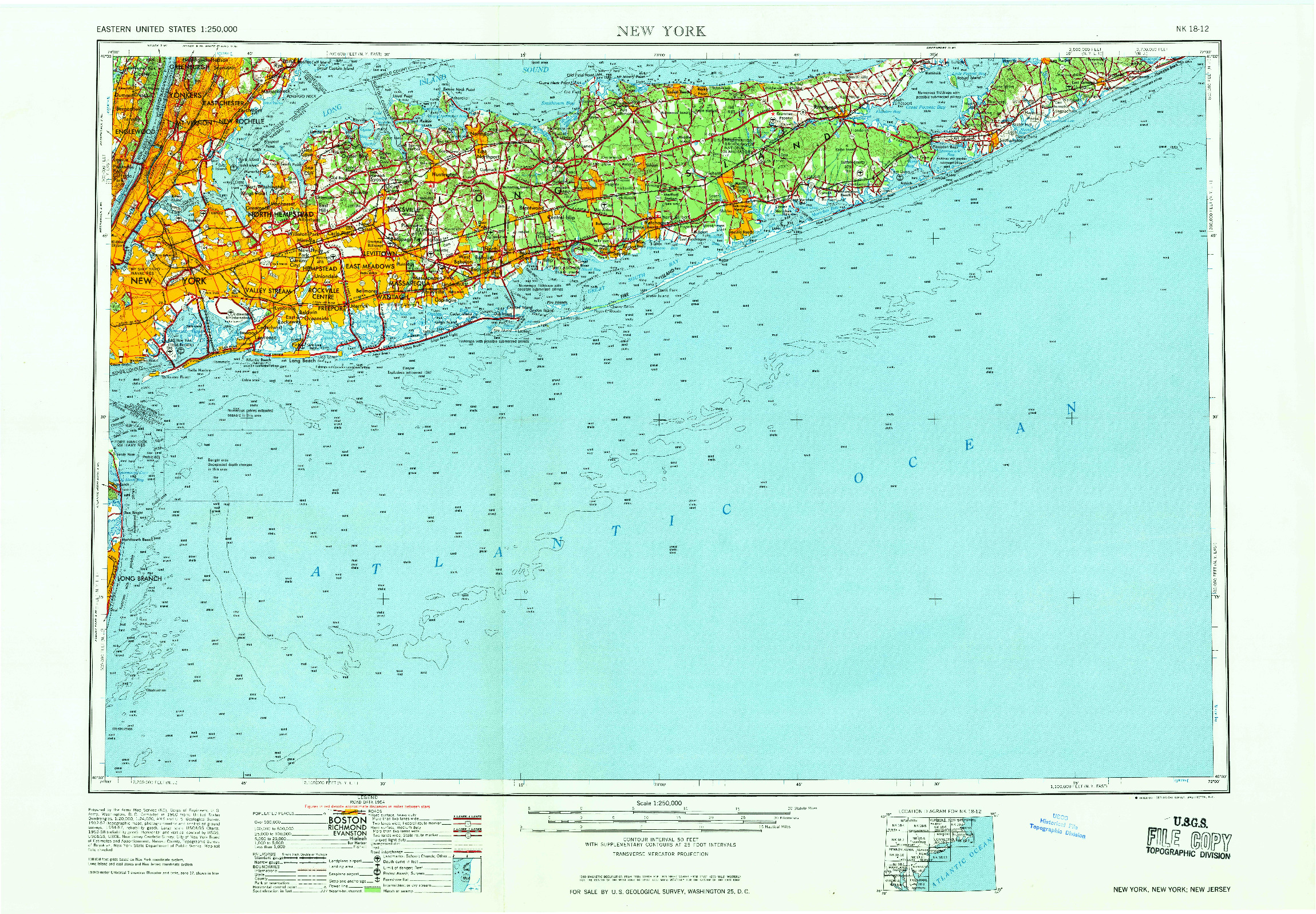 USGS 1:250000-SCALE QUADRANGLE FOR NEW YORK, NY 1969