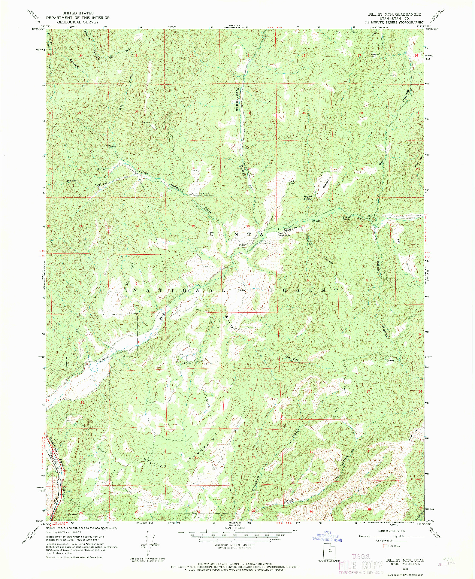 USGS 1:24000-SCALE QUADRANGLE FOR BILLIES MTN., UT 1967
