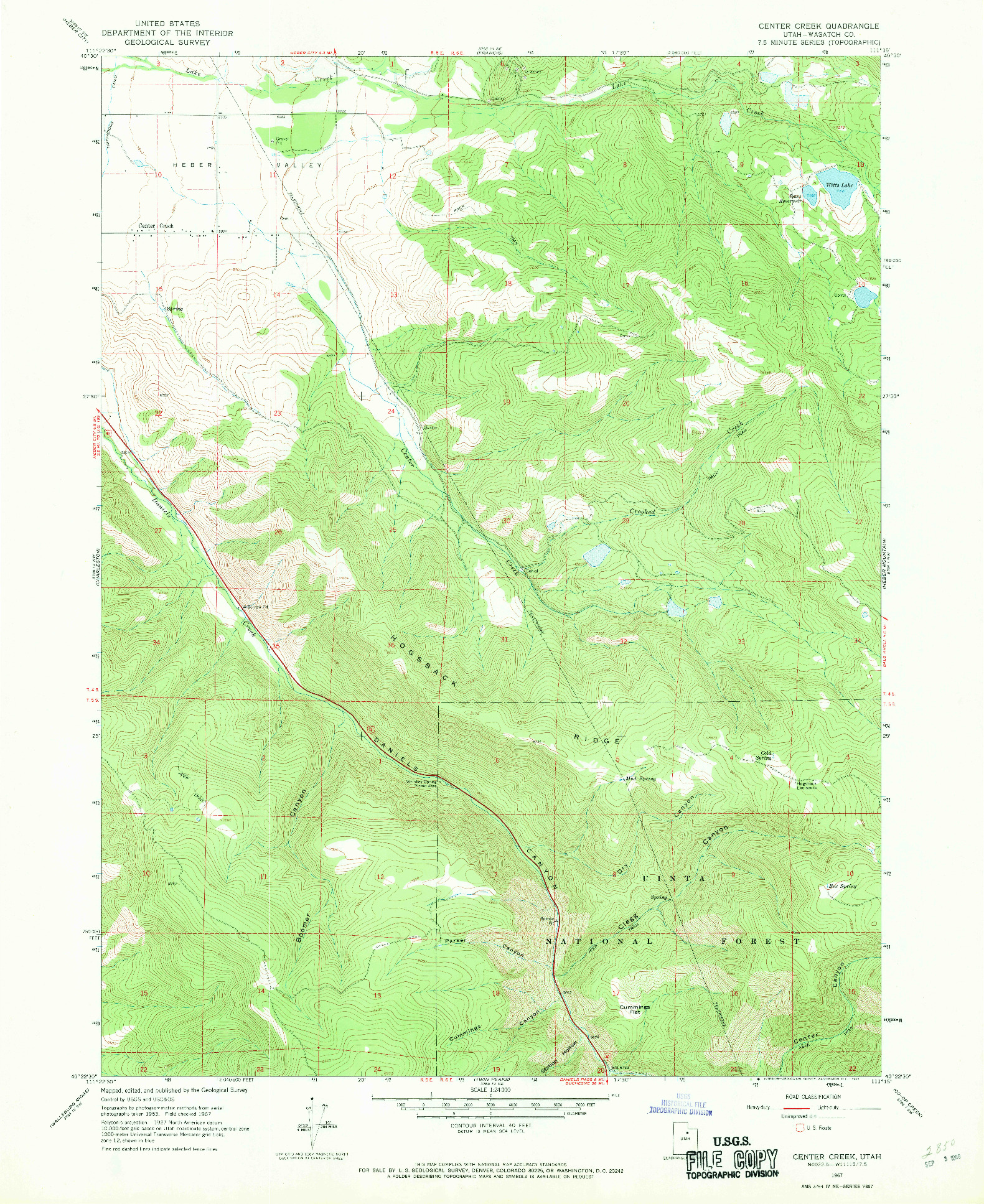 USGS 1:24000-SCALE QUADRANGLE FOR CENTER CREEK, UT 1967