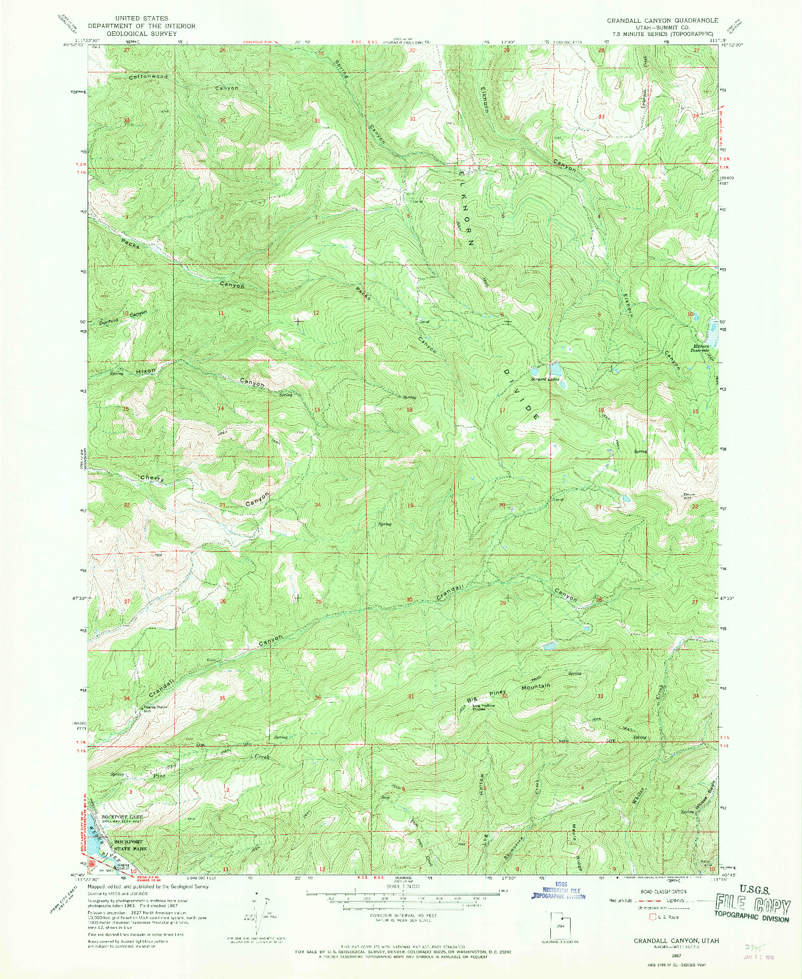 USGS 1:24000-SCALE QUADRANGLE FOR CRANDALL CANYON, UT 1967