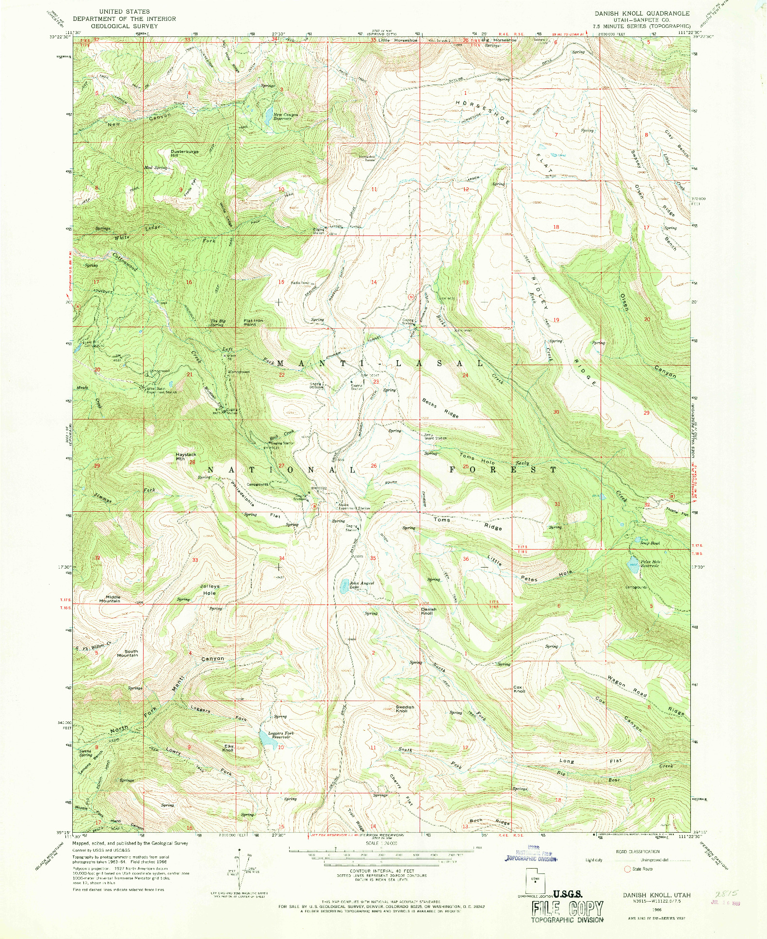USGS 1:24000-SCALE QUADRANGLE FOR DANISH KNOLL, UT 1966