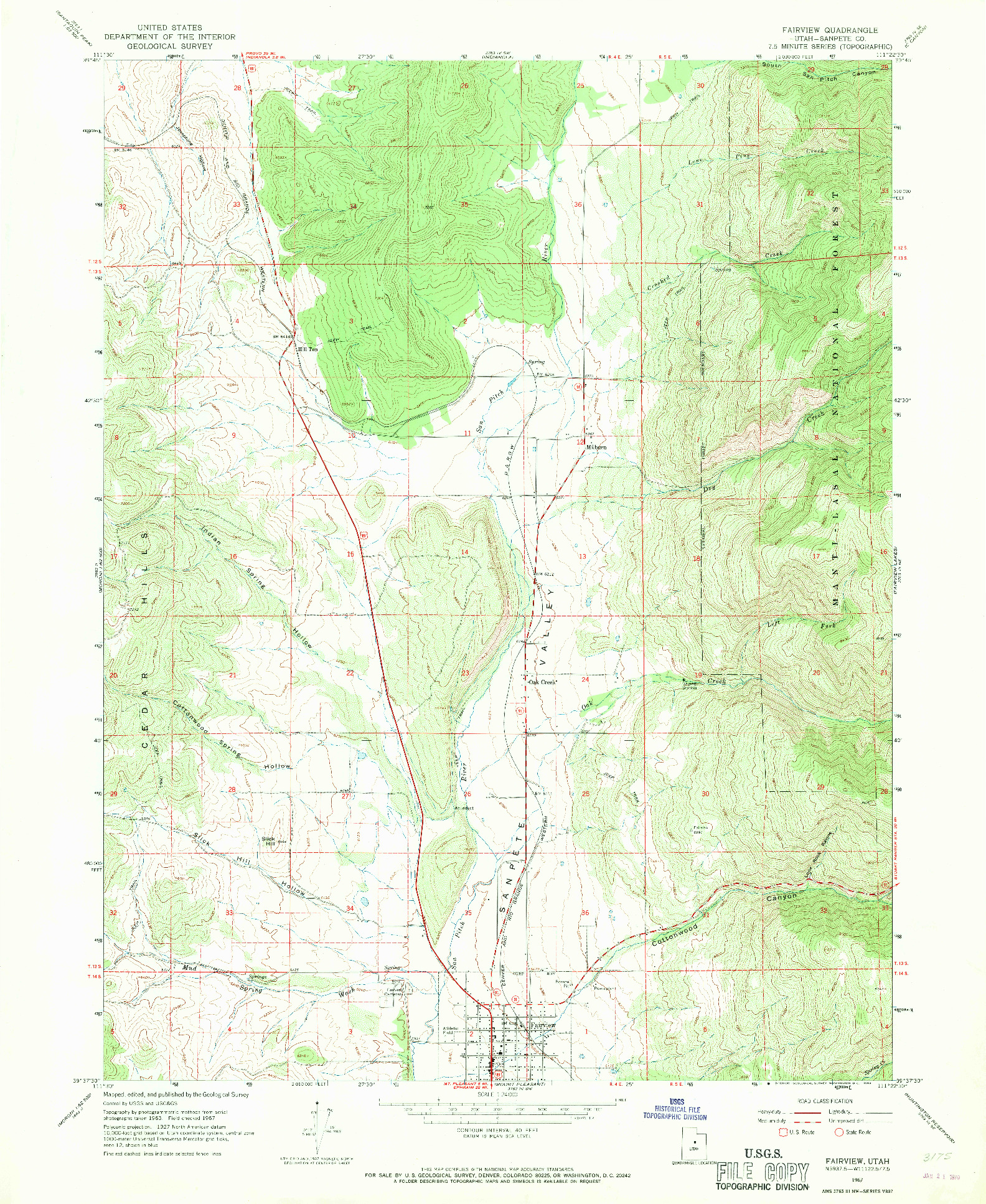 USGS 1:24000-SCALE QUADRANGLE FOR FAIRVIEW, UT 1967