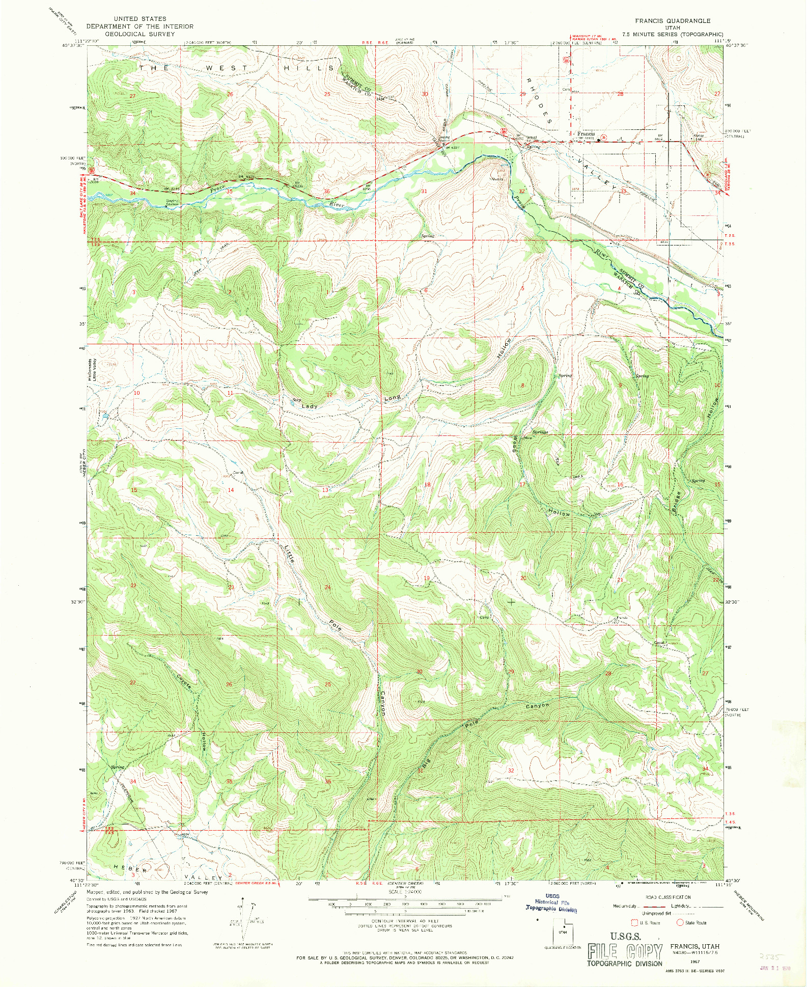 USGS 1:24000-SCALE QUADRANGLE FOR FRANCIS, UT 1967