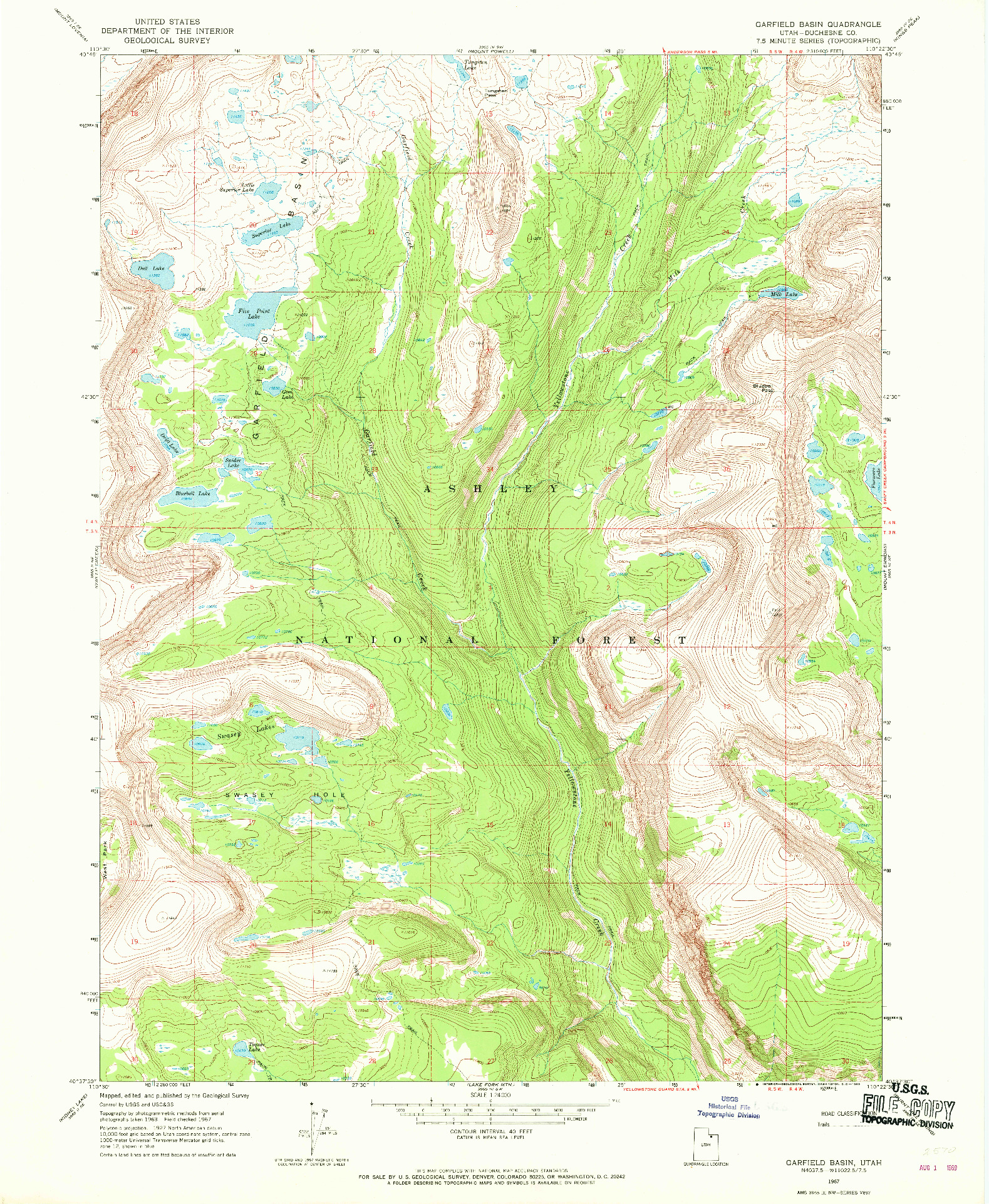 USGS 1:24000-SCALE QUADRANGLE FOR GARFIELD BASIN, UT 1967