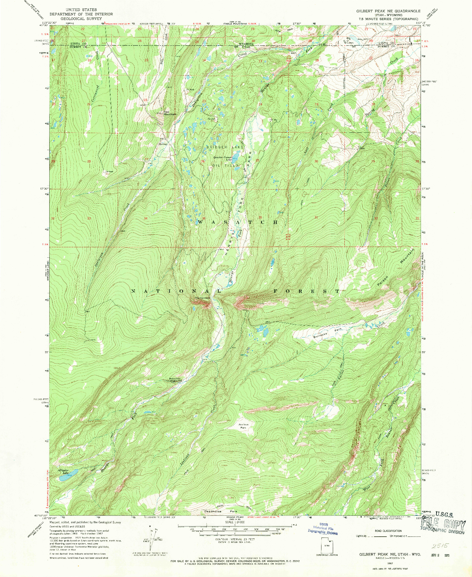 USGS 1:24000-SCALE QUADRANGLE FOR GILBERT PEAK NE, UT 1967