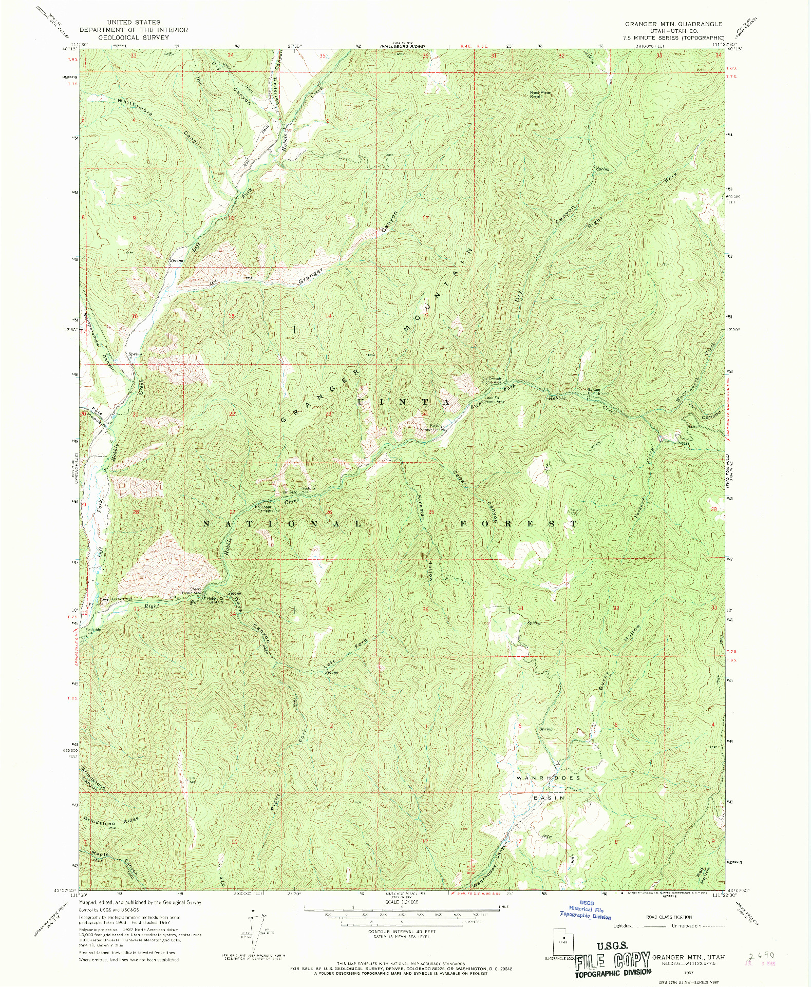 USGS 1:24000-SCALE QUADRANGLE FOR GRANGER MTN, UT 1967