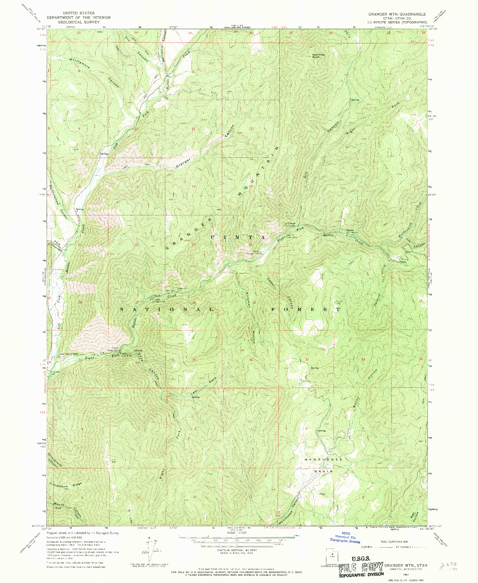 USGS 1:24000-SCALE QUADRANGLE FOR GRANGER MTN, UT 1967