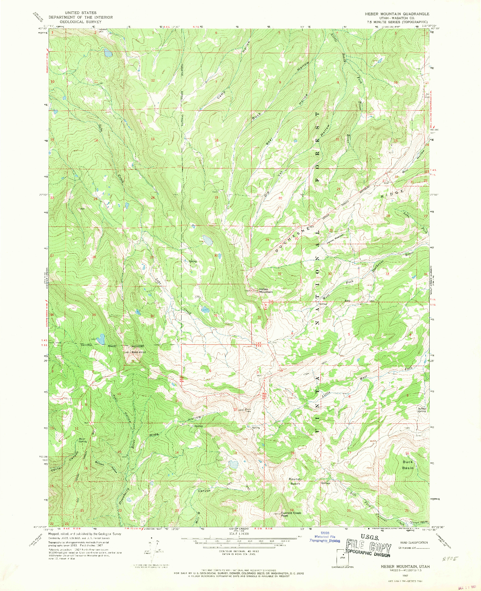 USGS 1:24000-SCALE QUADRANGLE FOR HEBER MOUNTAIN, UT 1967