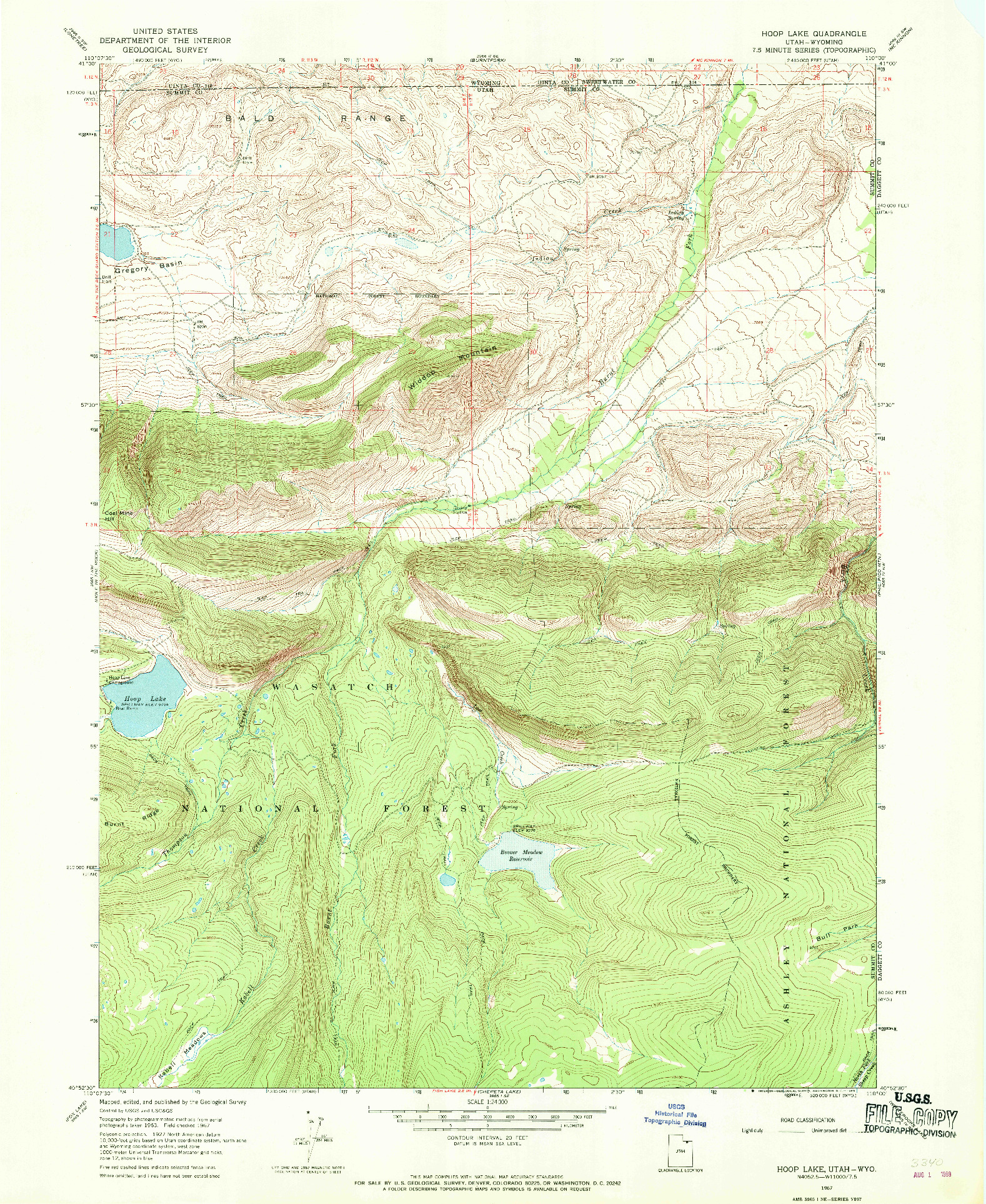 USGS 1:24000-SCALE QUADRANGLE FOR HOOP LAKE, UT 1967