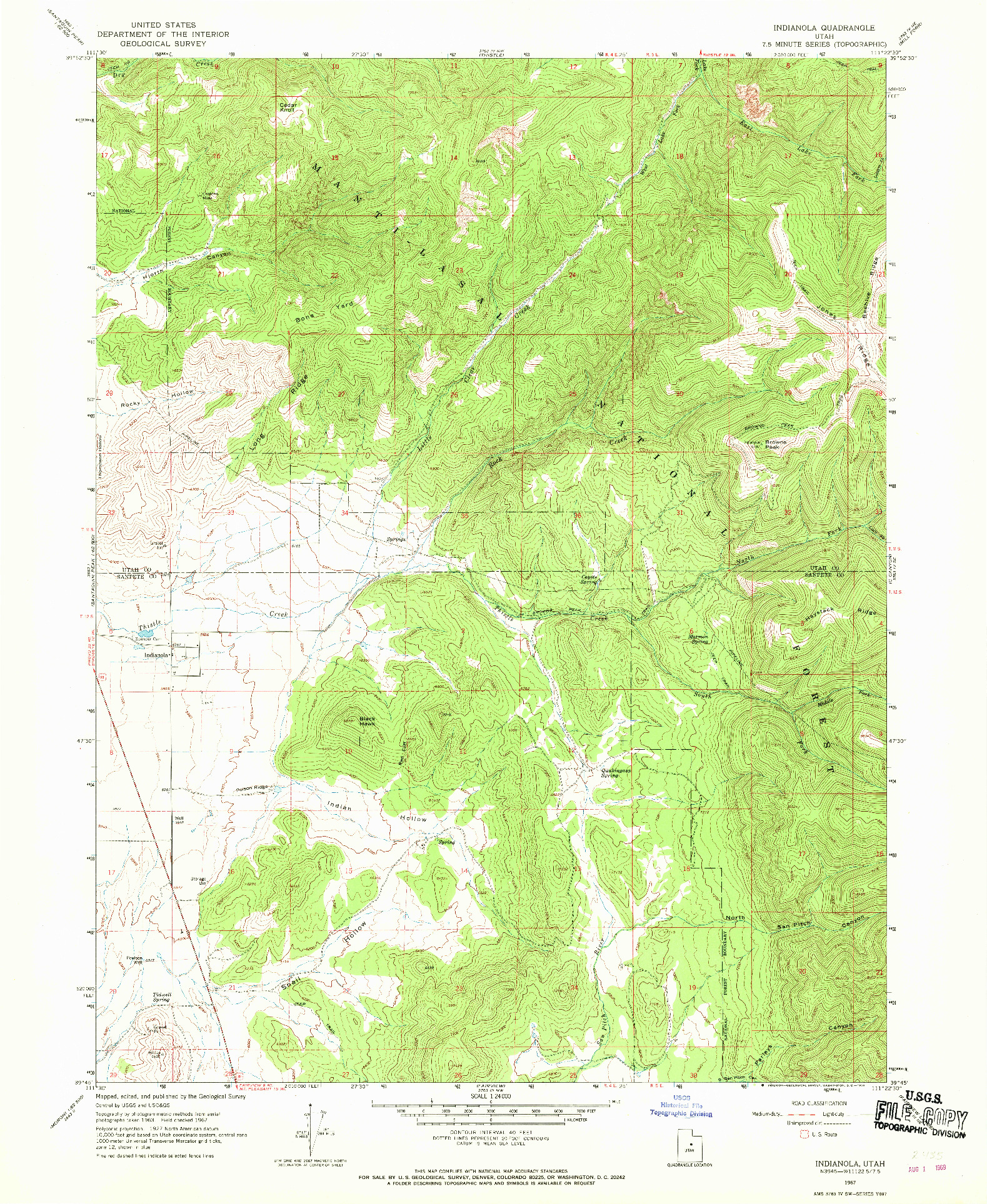 USGS 1:24000-SCALE QUADRANGLE FOR INDIANOLA, UT 1967