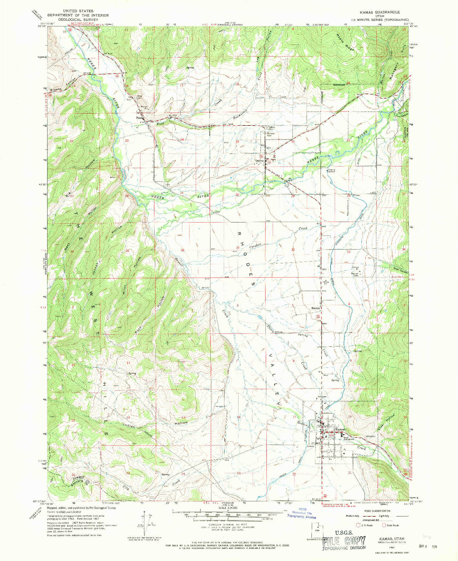 USGS 1:24000-SCALE QUADRANGLE FOR KAMAS, UT 1967