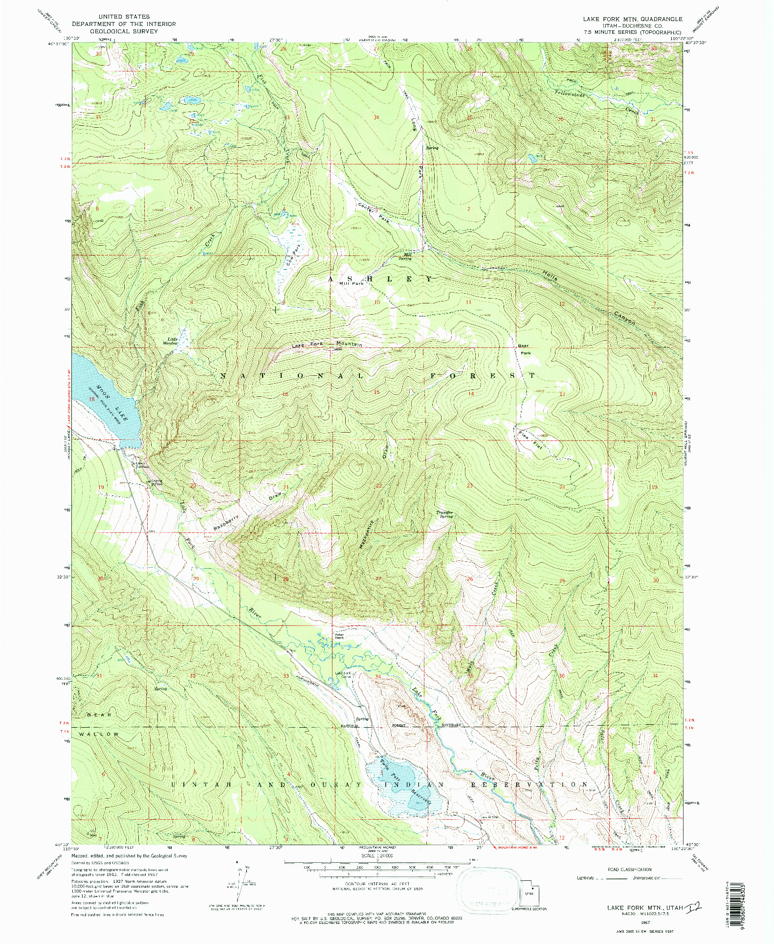 USGS 1:24000-SCALE QUADRANGLE FOR LAKE FORK MTN, UT 1967