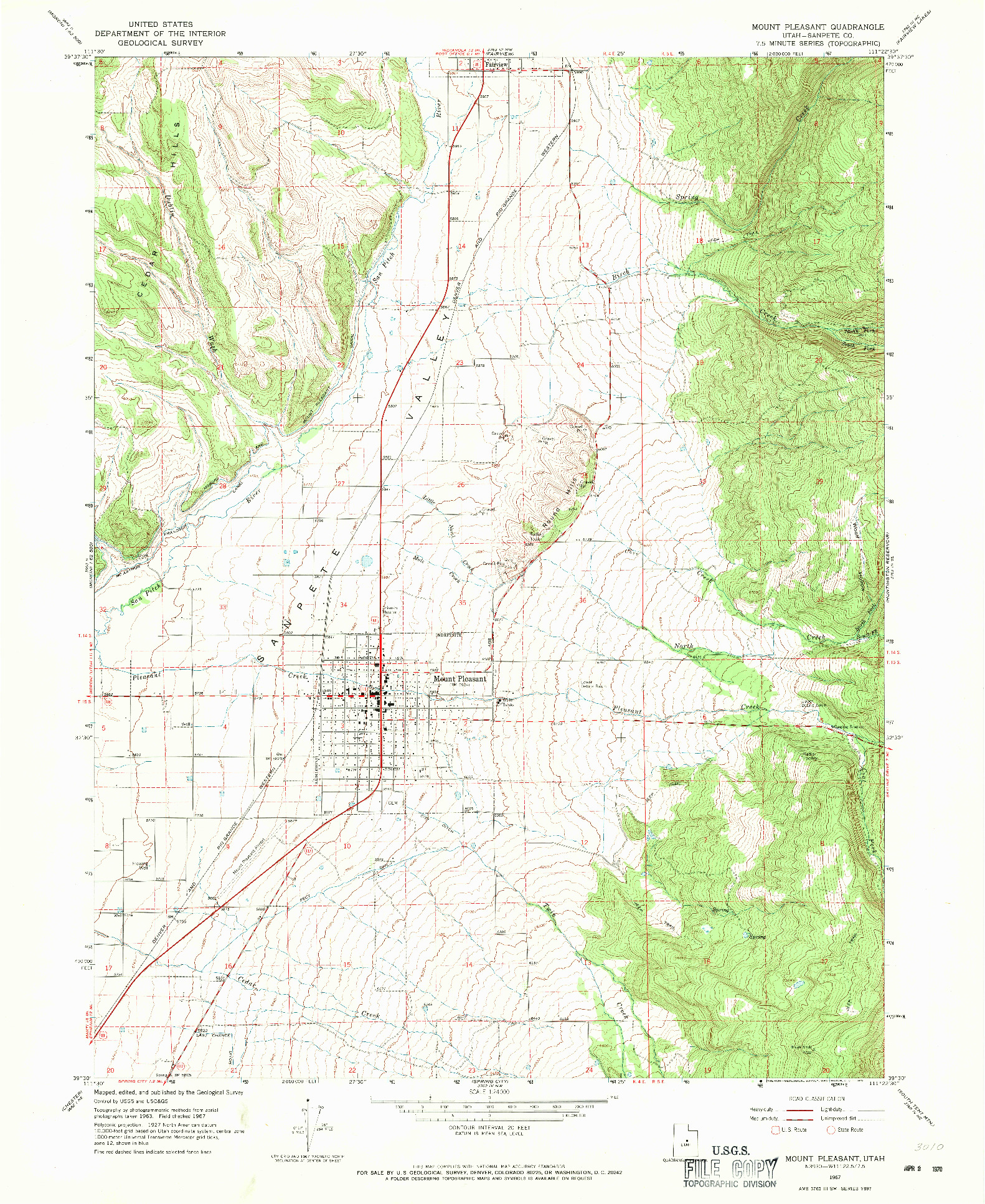 USGS 1:24000-SCALE QUADRANGLE FOR MOUNT PLEASANT, UT 1967