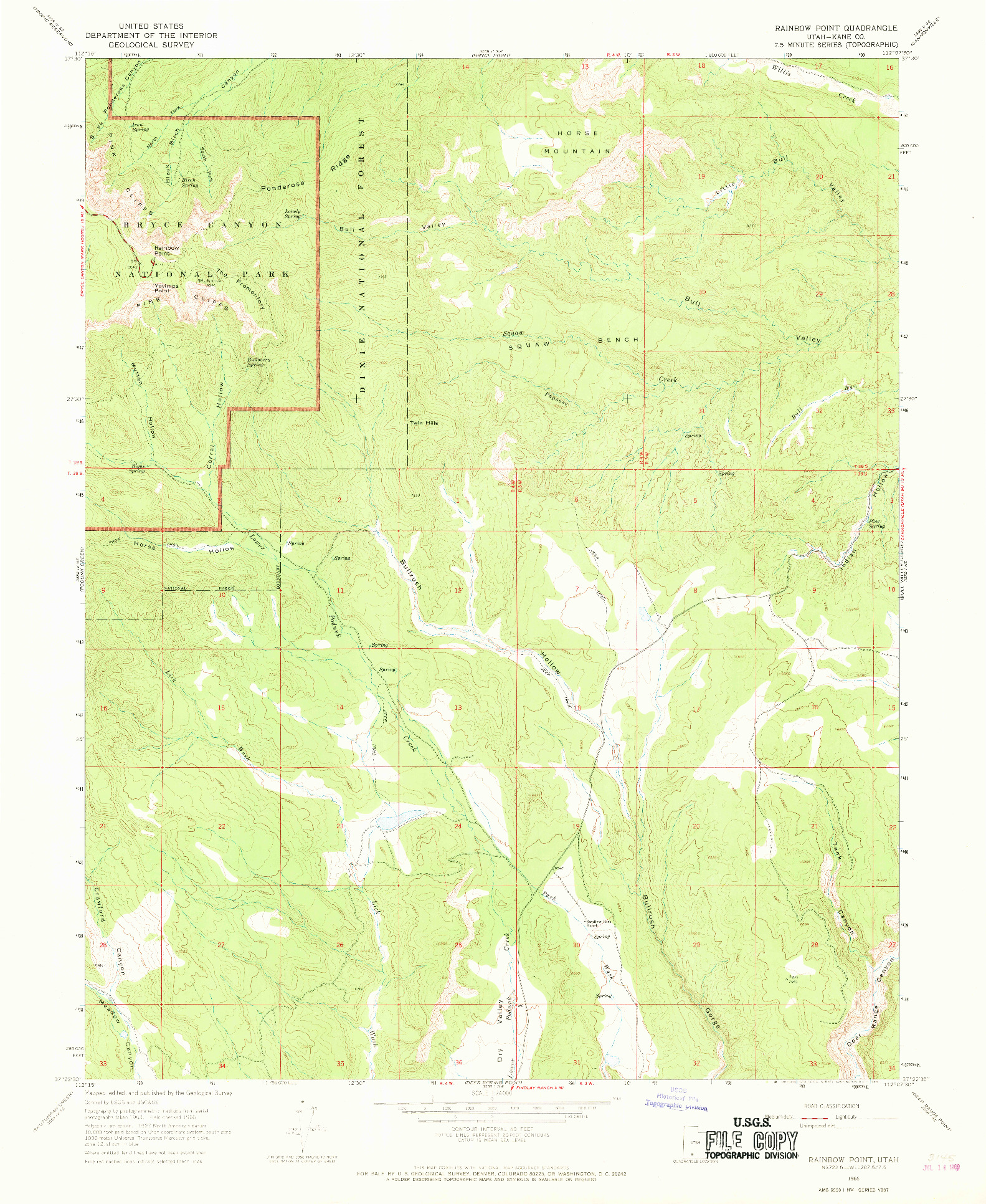 USGS 1:24000-SCALE QUADRANGLE FOR RAINBOW POINT, UT 1966