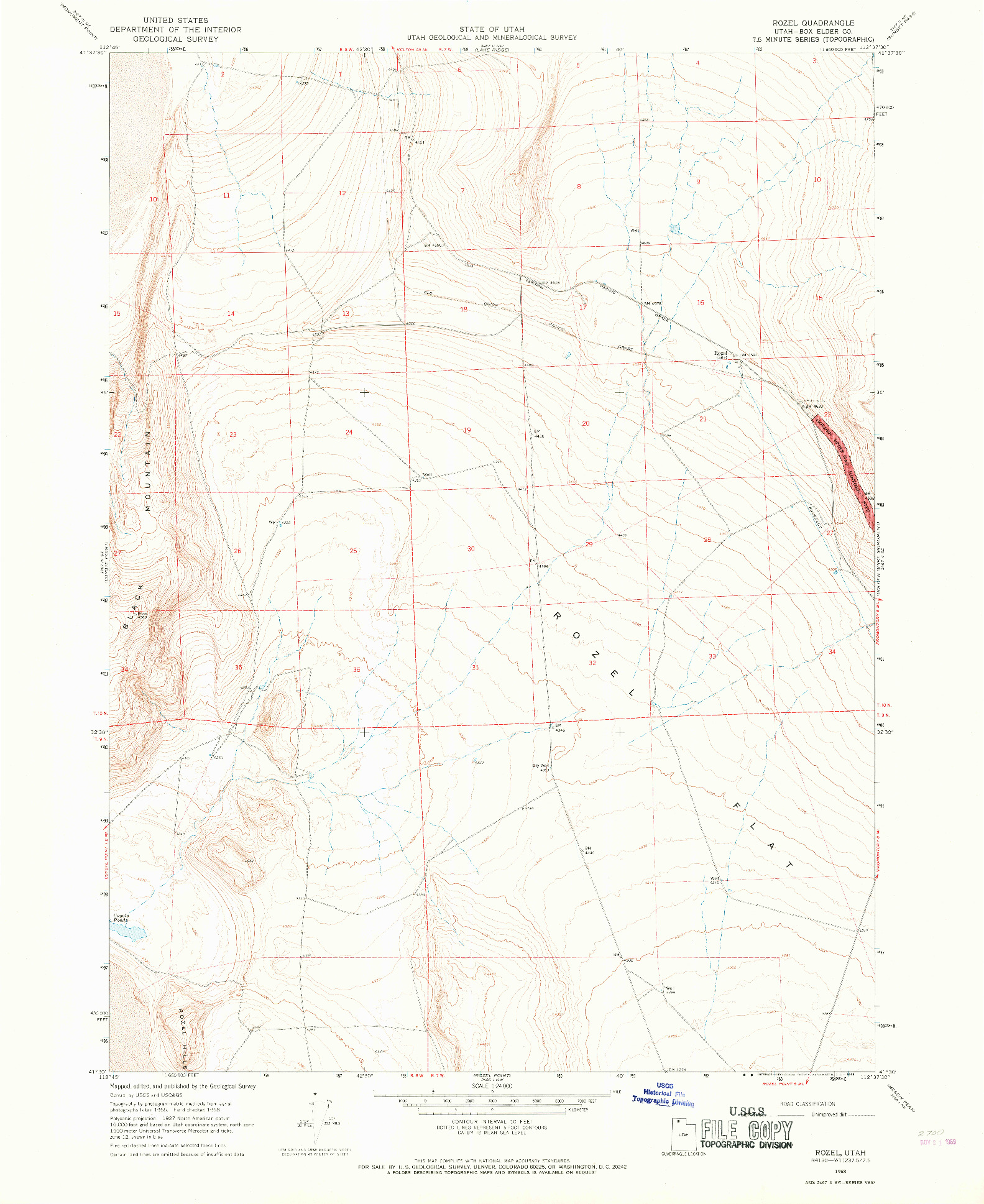 USGS 1:24000-SCALE QUADRANGLE FOR ROZEL, UT 1968