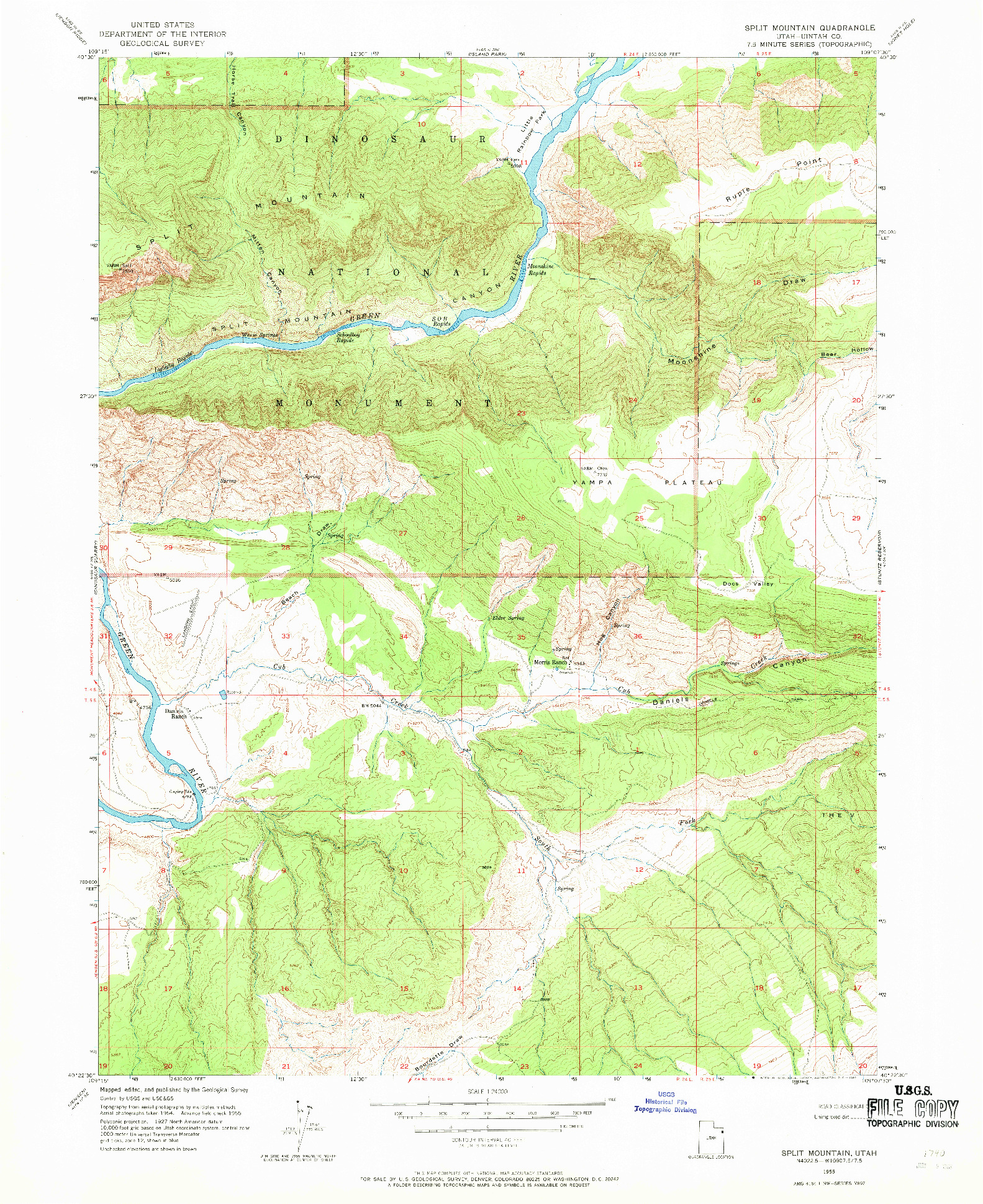 USGS 1:24000-SCALE QUADRANGLE FOR SPLIT MOUNTAIN, UT 1955