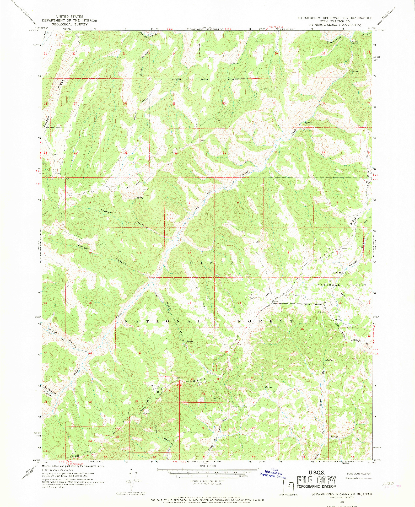 USGS 1:24000-SCALE QUADRANGLE FOR STRAWBERRY RESERVOIR SE, UT 1967