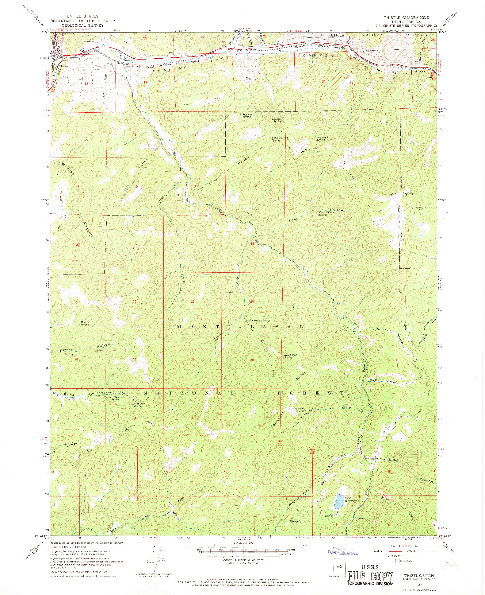 USGS 1:24000-SCALE QUADRANGLE FOR THISTLE, UT 1967