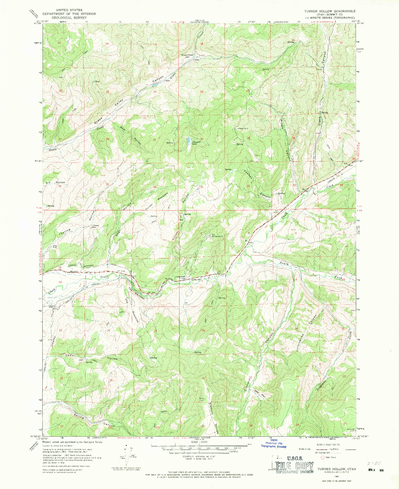 USGS 1:24000-SCALE QUADRANGLE FOR TURNER HOLLOW, UT 1967