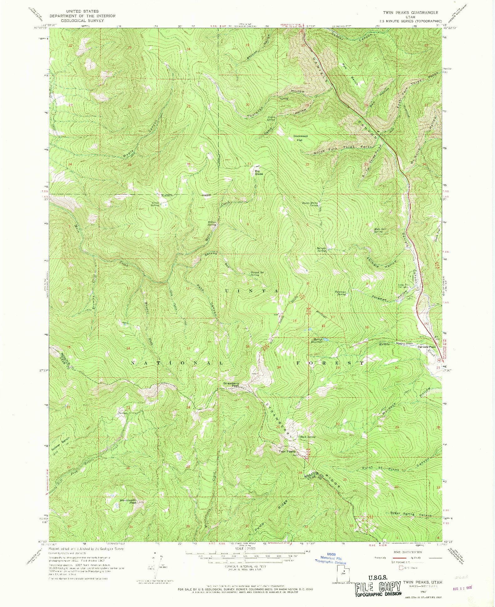 USGS 1:24000-SCALE QUADRANGLE FOR TWIN PEAKS, UT 1967