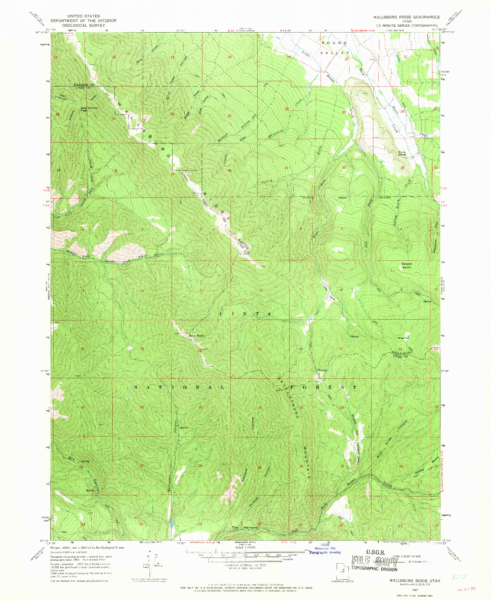 USGS 1:24000-SCALE QUADRANGLE FOR WALLSBURG RIDGE, UT 1967