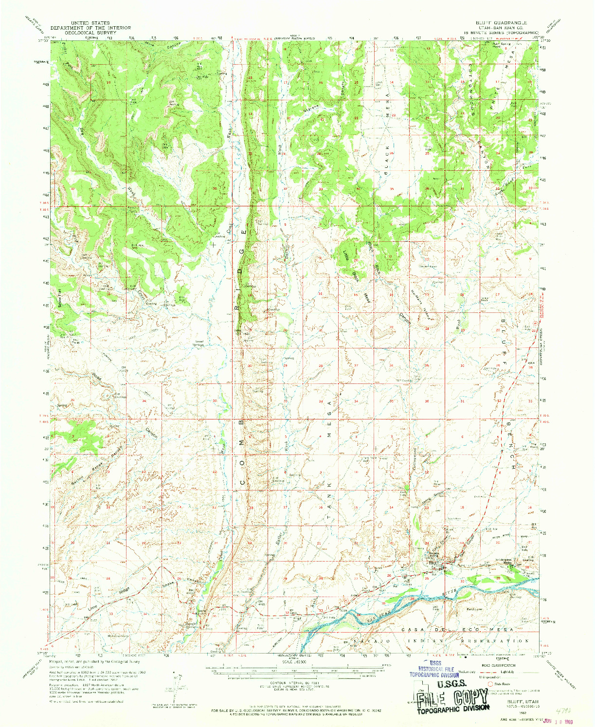 USGS 1:62500-SCALE QUADRANGLE FOR BLUFF, UT 1962