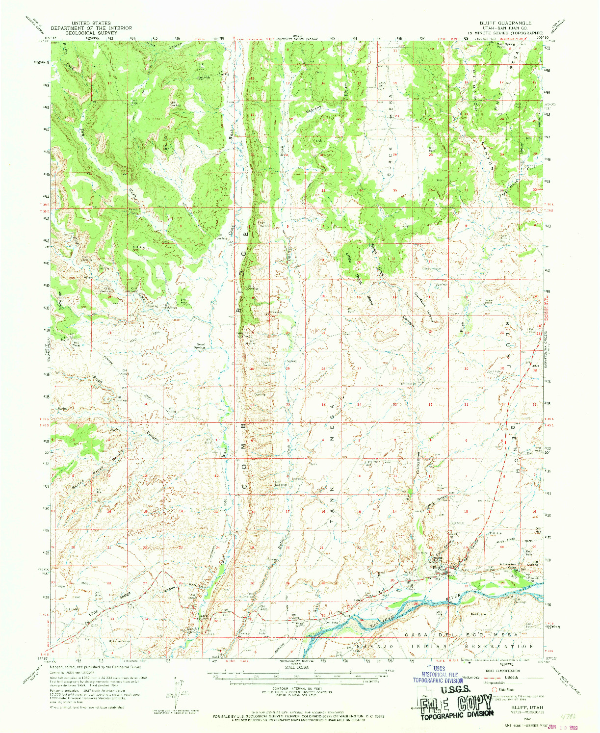 USGS 1:62500-SCALE QUADRANGLE FOR BLUFF, UT 1962