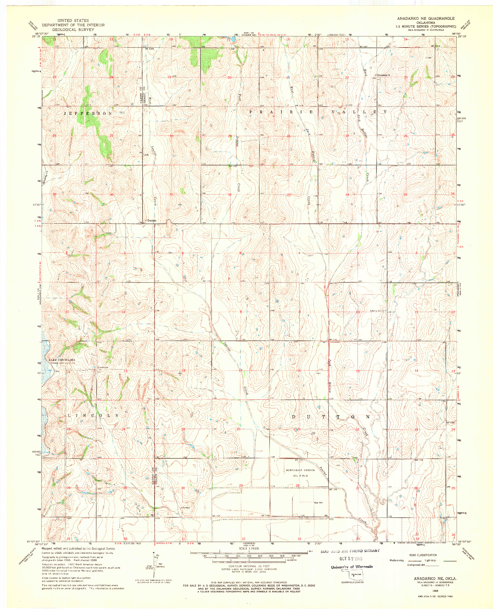 USGS 1:24000-SCALE QUADRANGLE FOR ANADARKO NE, OK 1968