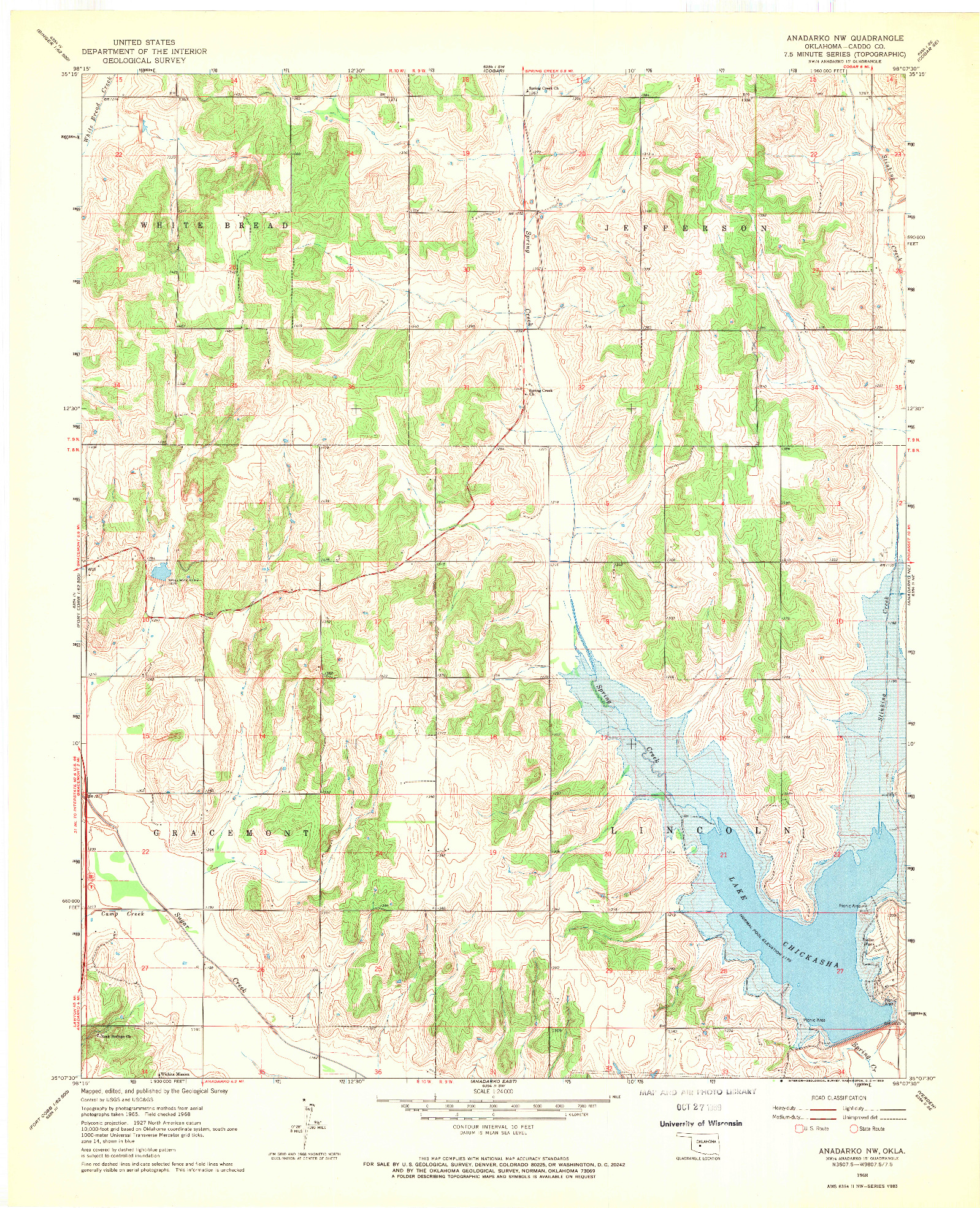 USGS 1:24000-SCALE QUADRANGLE FOR ANADARKO NW, OK 1968