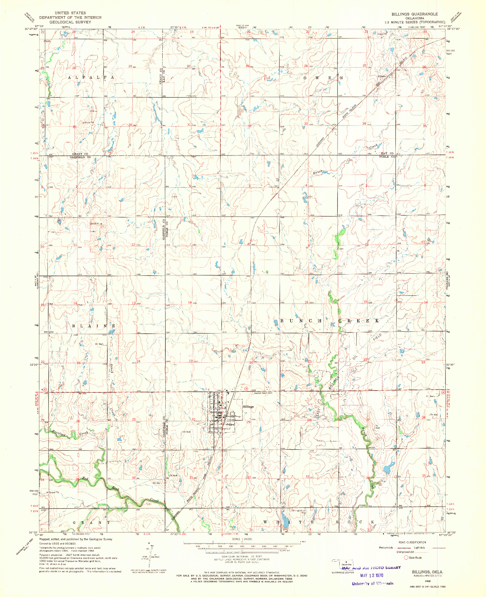 USGS 1:24000-SCALE QUADRANGLE FOR BILLINGS, OK 1968