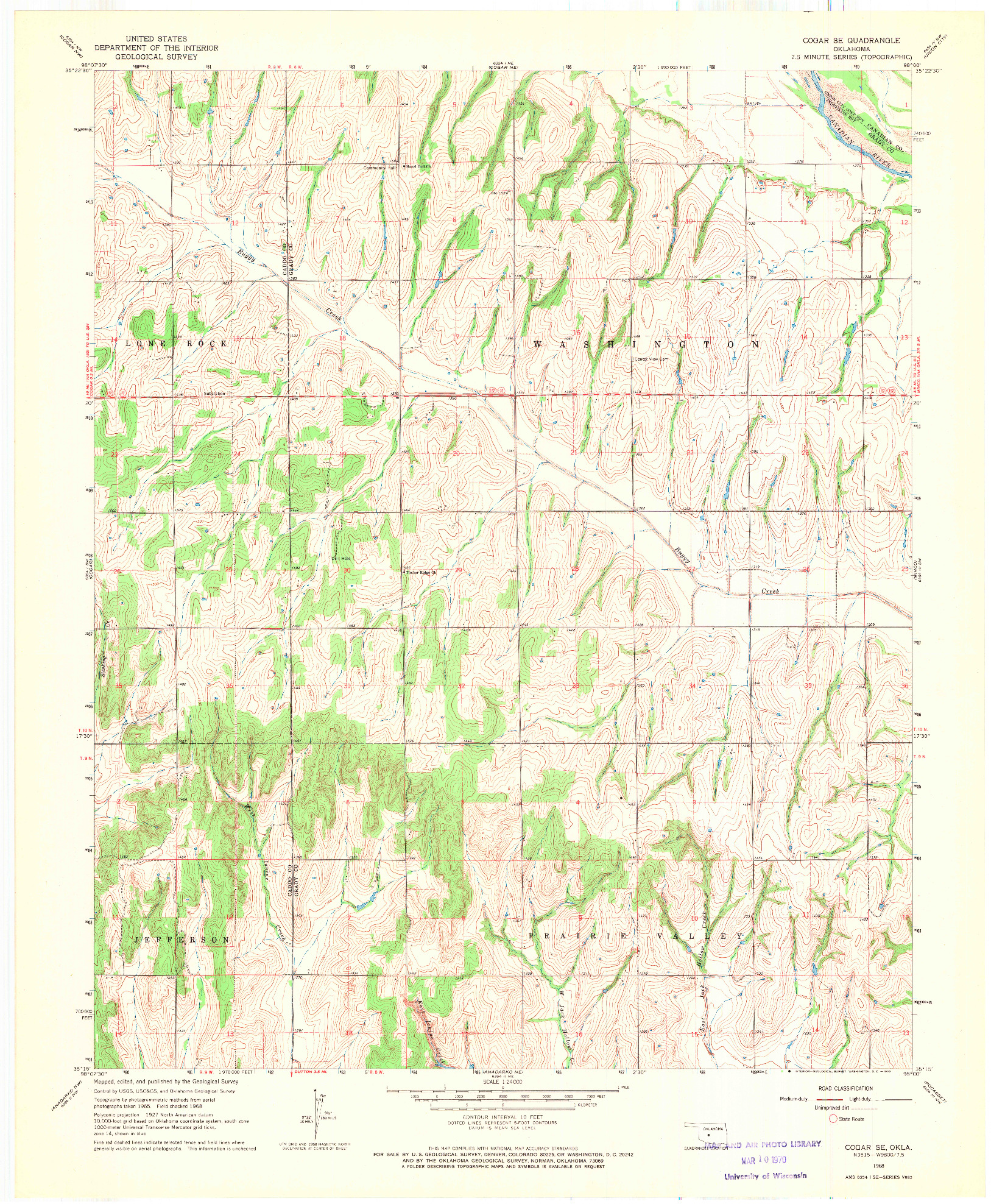 USGS 1:24000-SCALE QUADRANGLE FOR COGAR SE, OK 1968