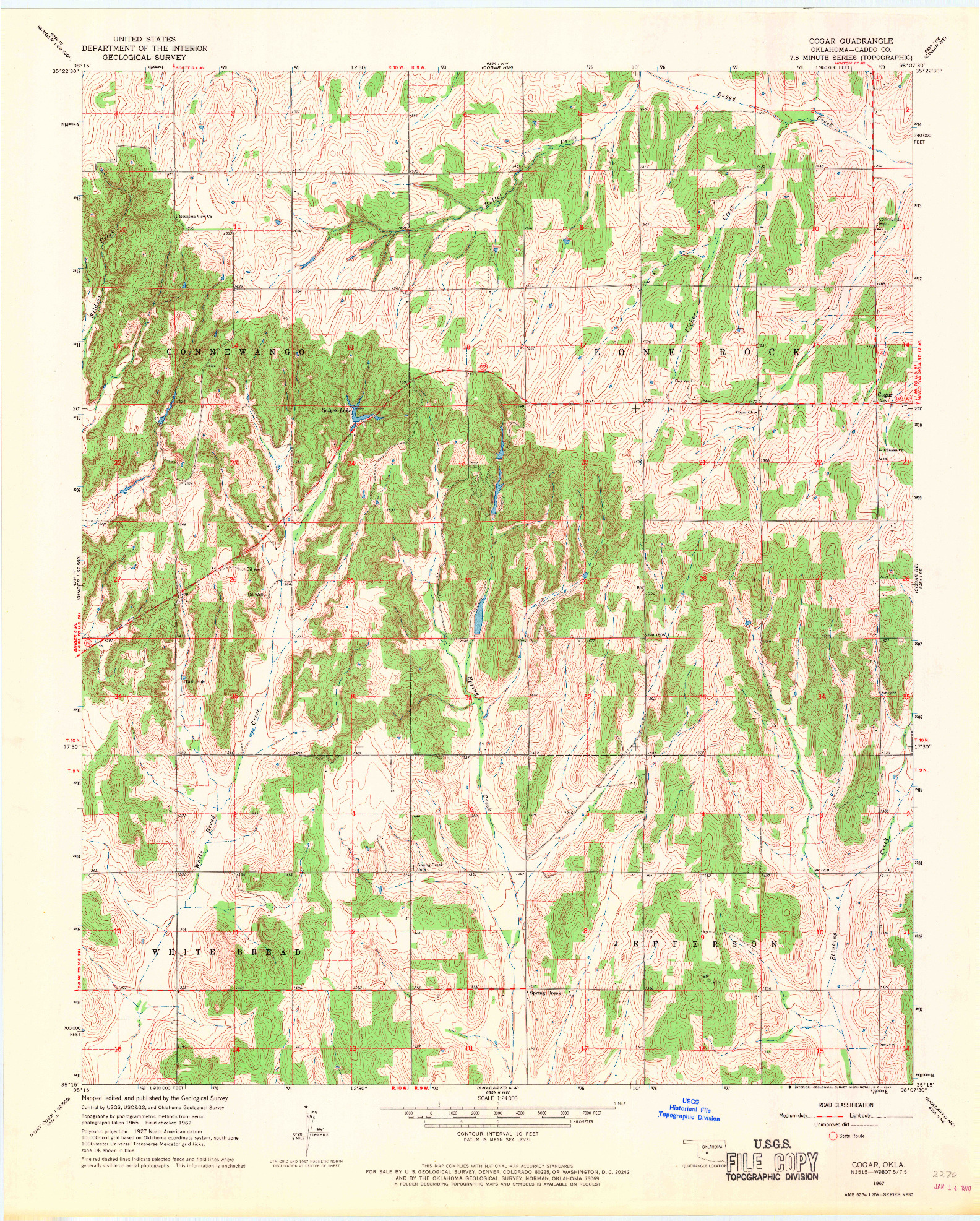 USGS 1:24000-SCALE QUADRANGLE FOR COGAR, OK 1967