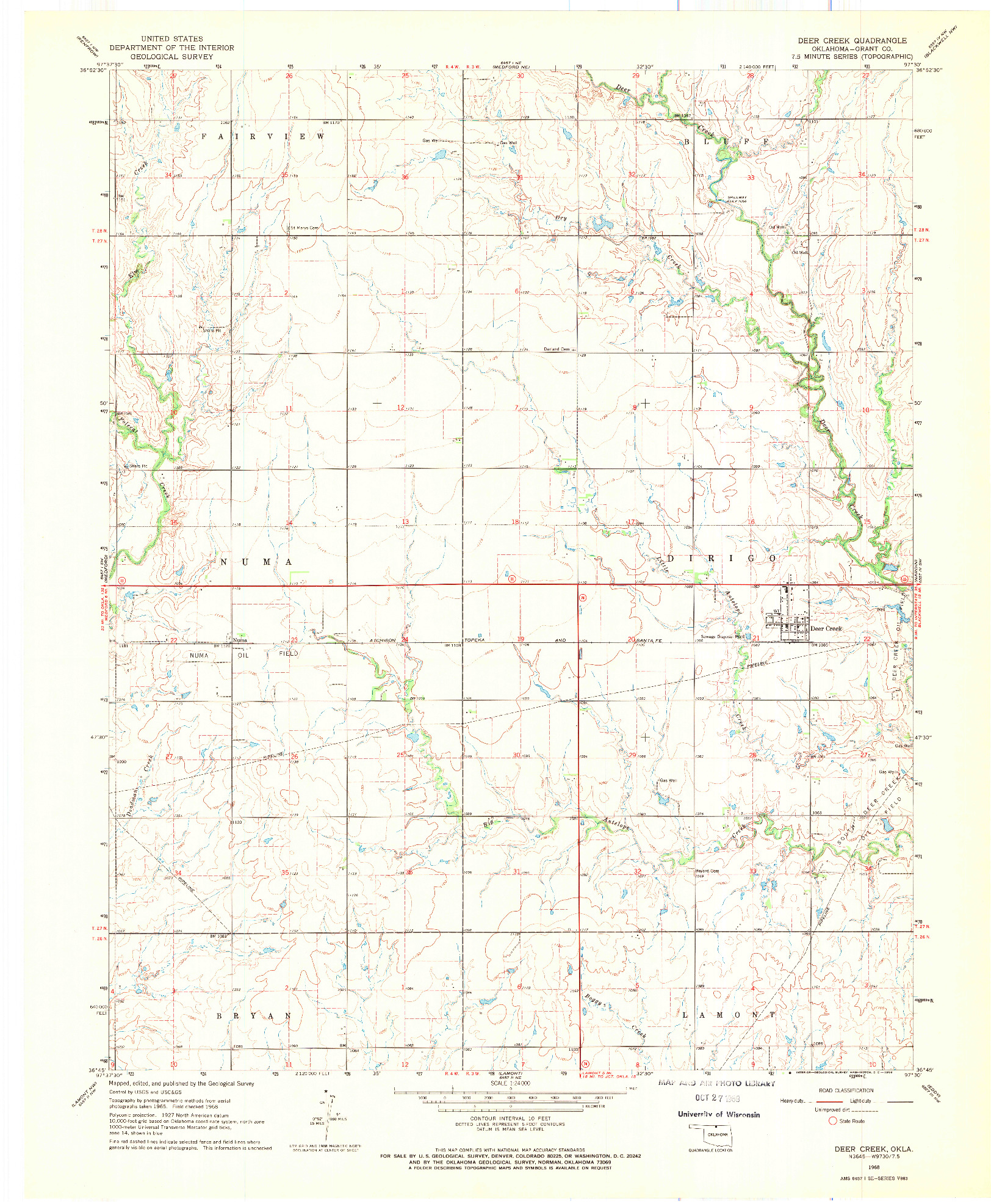 USGS 1:24000-SCALE QUADRANGLE FOR DEER CREEK, OK 1968