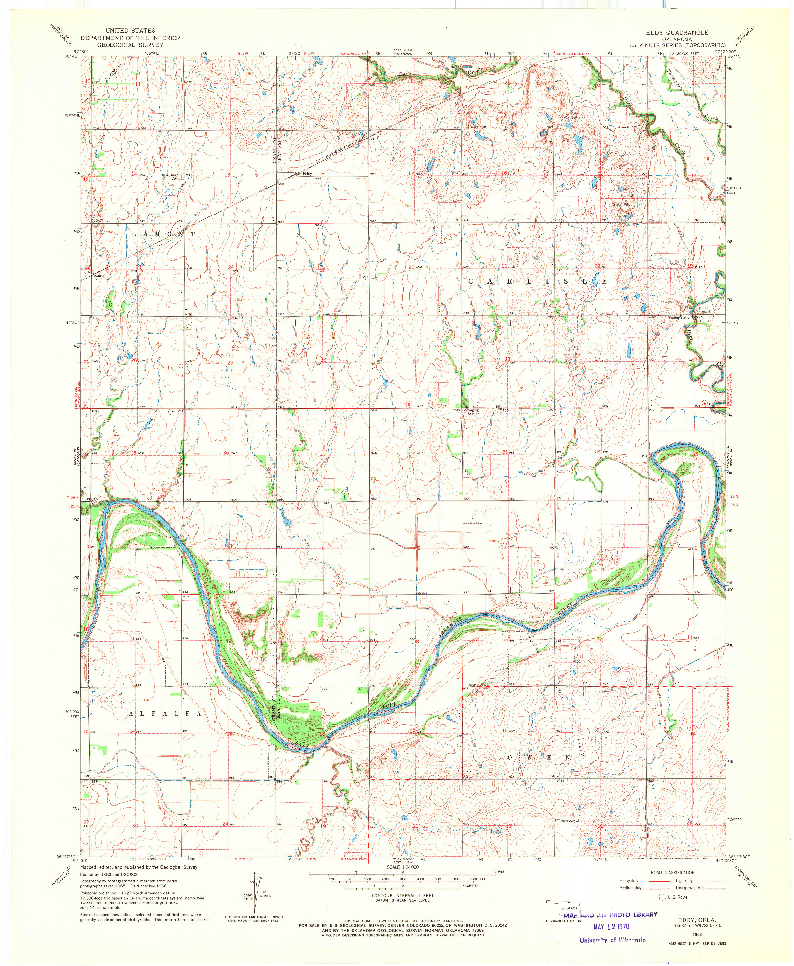 USGS 1:24000-SCALE QUADRANGLE FOR EDDY, OK 1968
