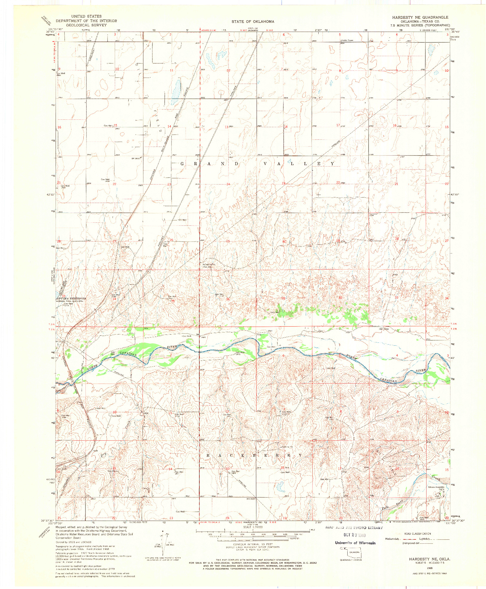 USGS 1:24000-SCALE QUADRANGLE FOR HARDESTY NE, OK 1968