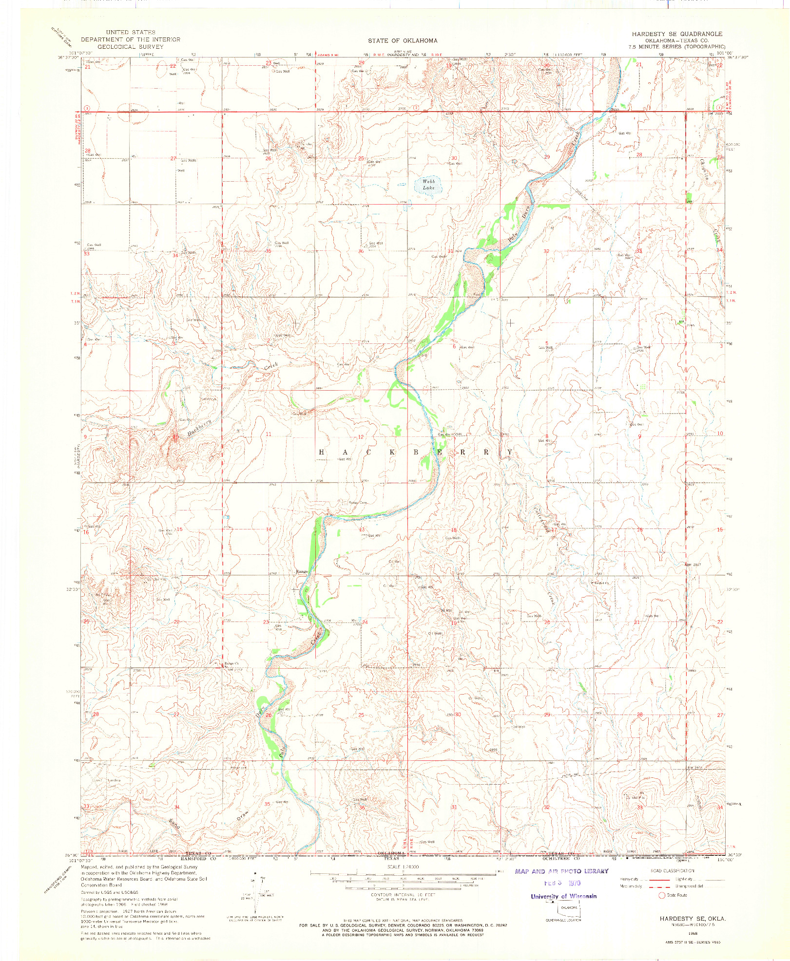 USGS 1:24000-SCALE QUADRANGLE FOR HARDESTY SE, OK 1968