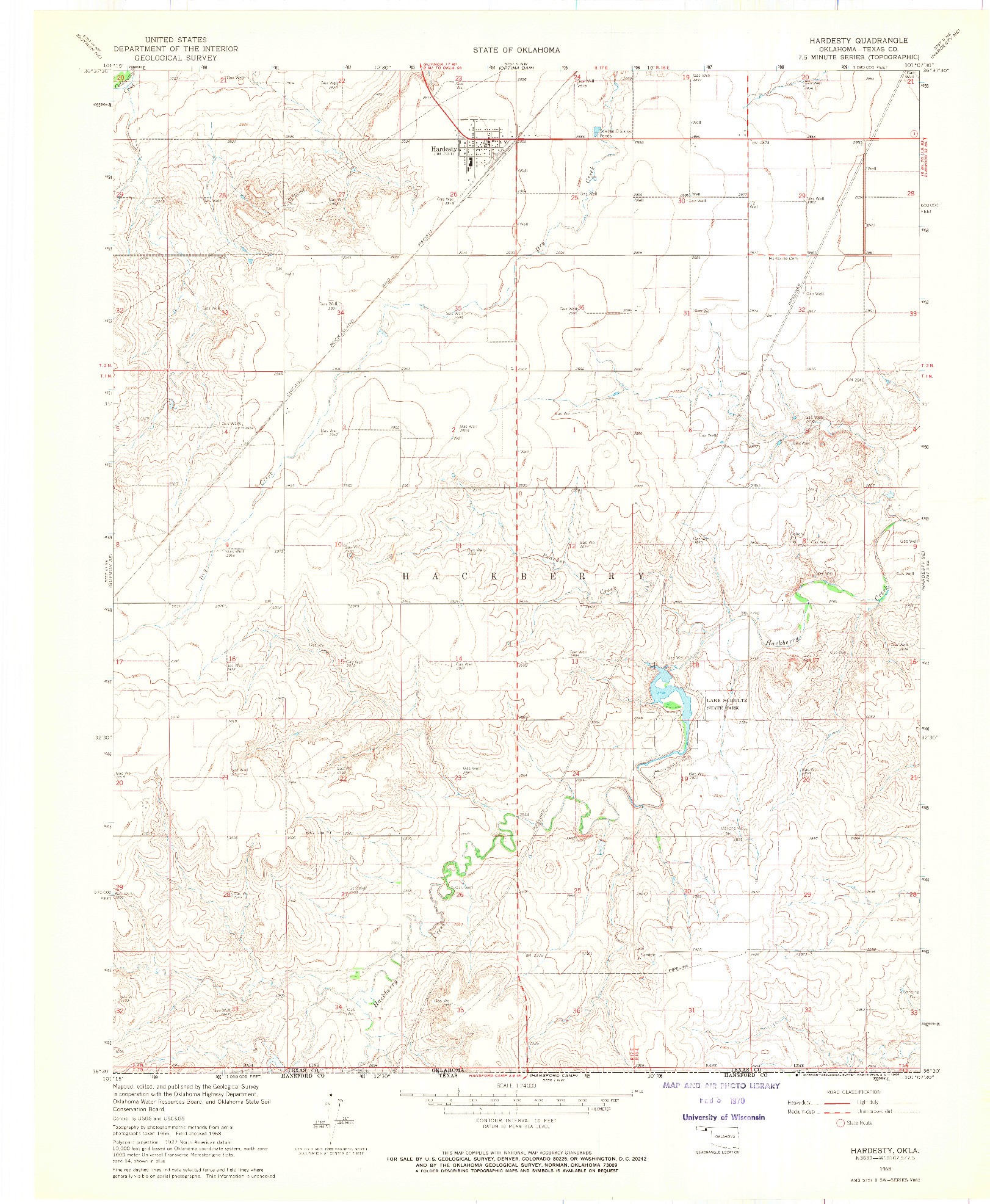 USGS 1:24000-SCALE QUADRANGLE FOR HARDESTY, OK 1968