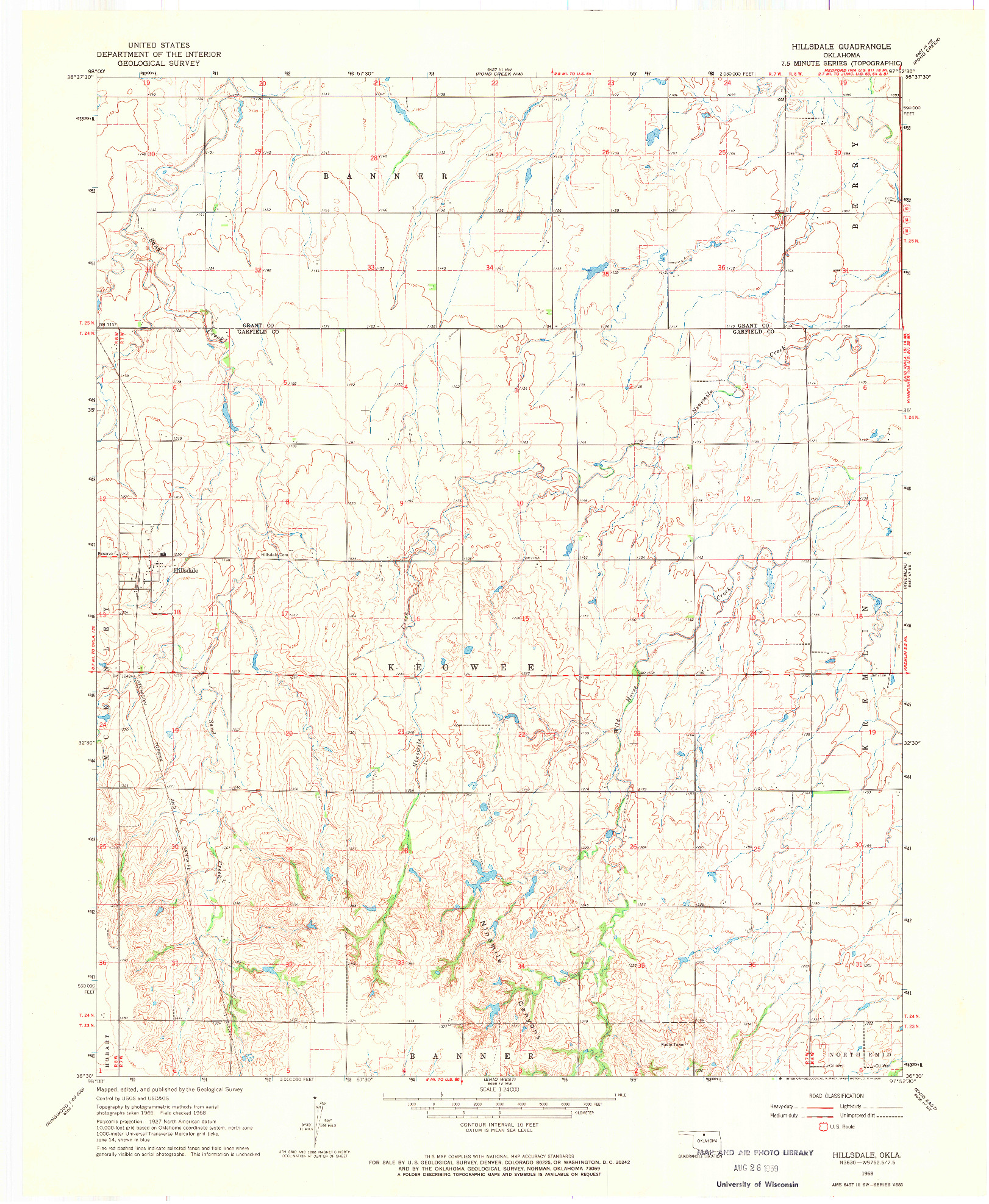 USGS 1:24000-SCALE QUADRANGLE FOR HILLSDALE, OK 1968